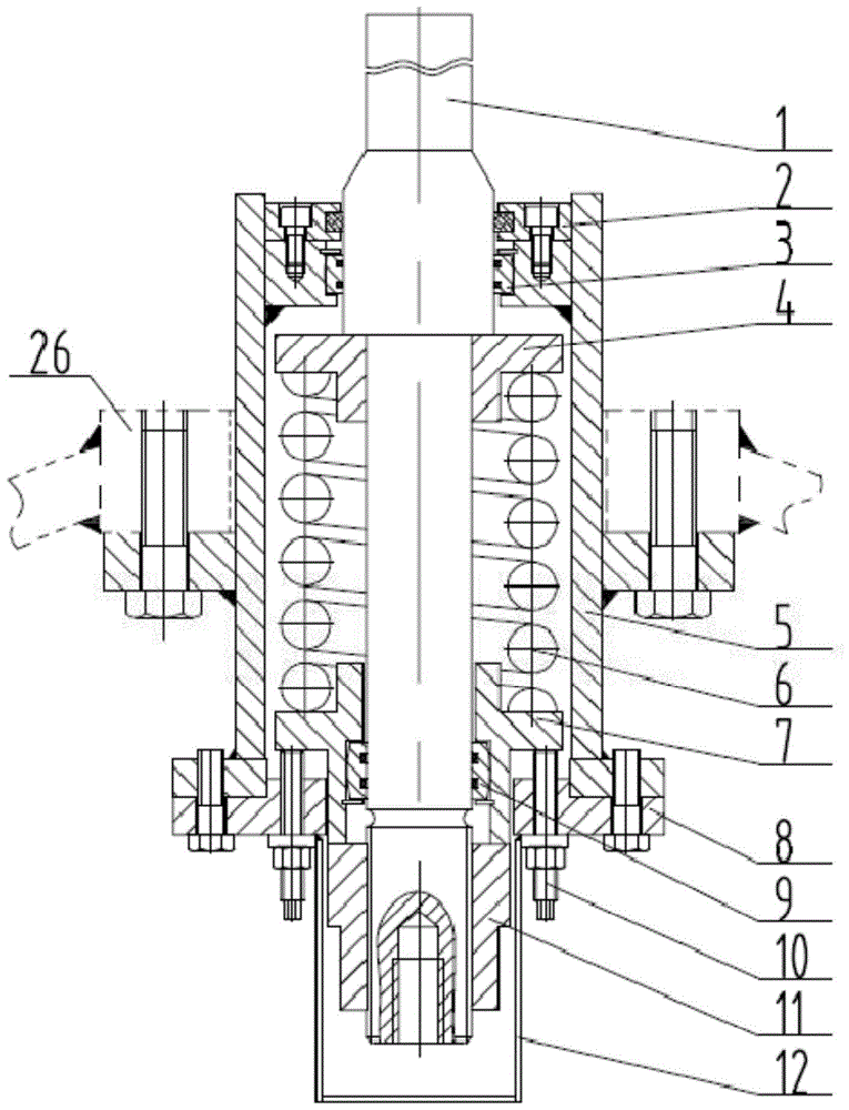 Double-inlet and double-outlet steel ball coal mill screw propeller support rod loading device