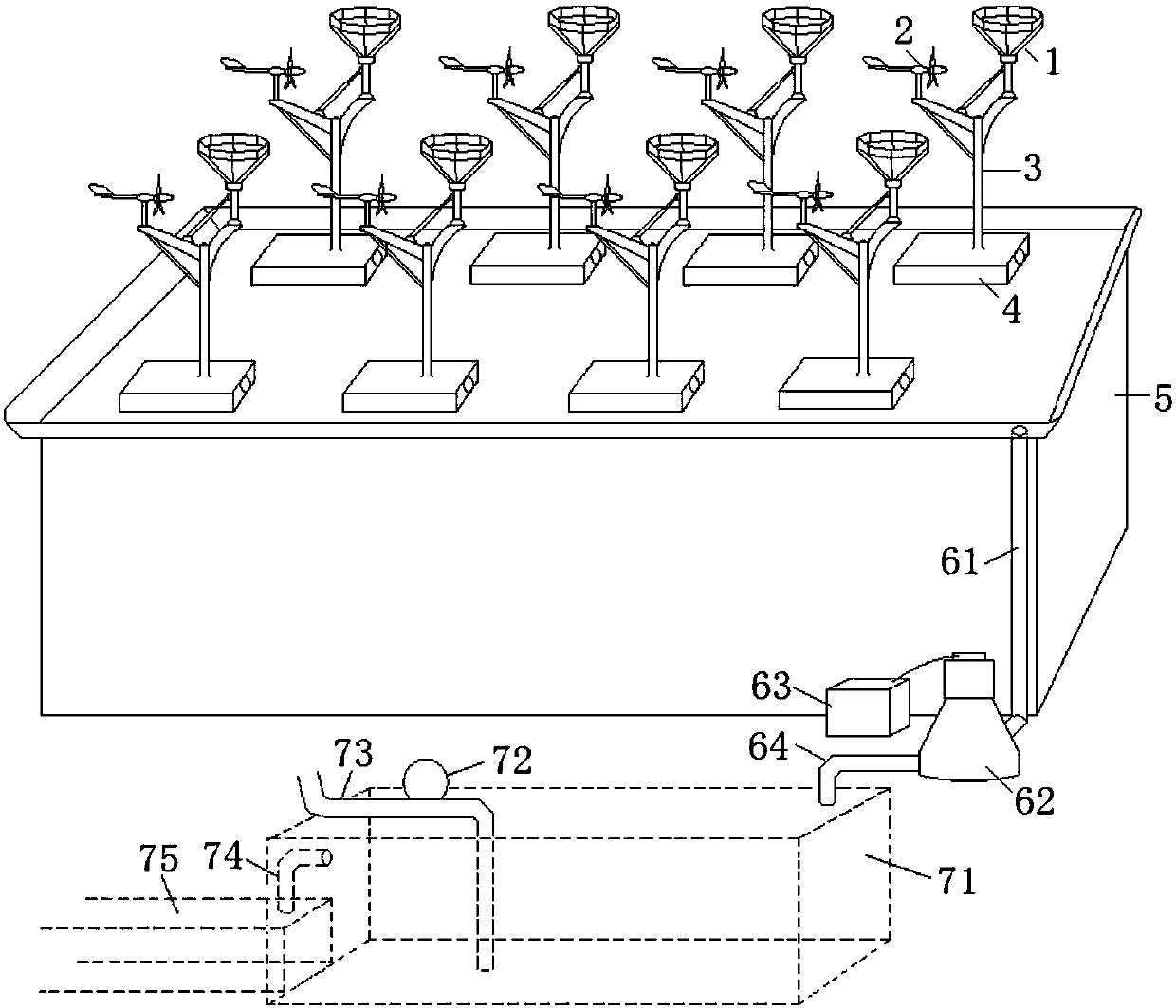 A method for generating electricity in a photovoltaic-wind-rainwater power generation system for a flat-roofed building