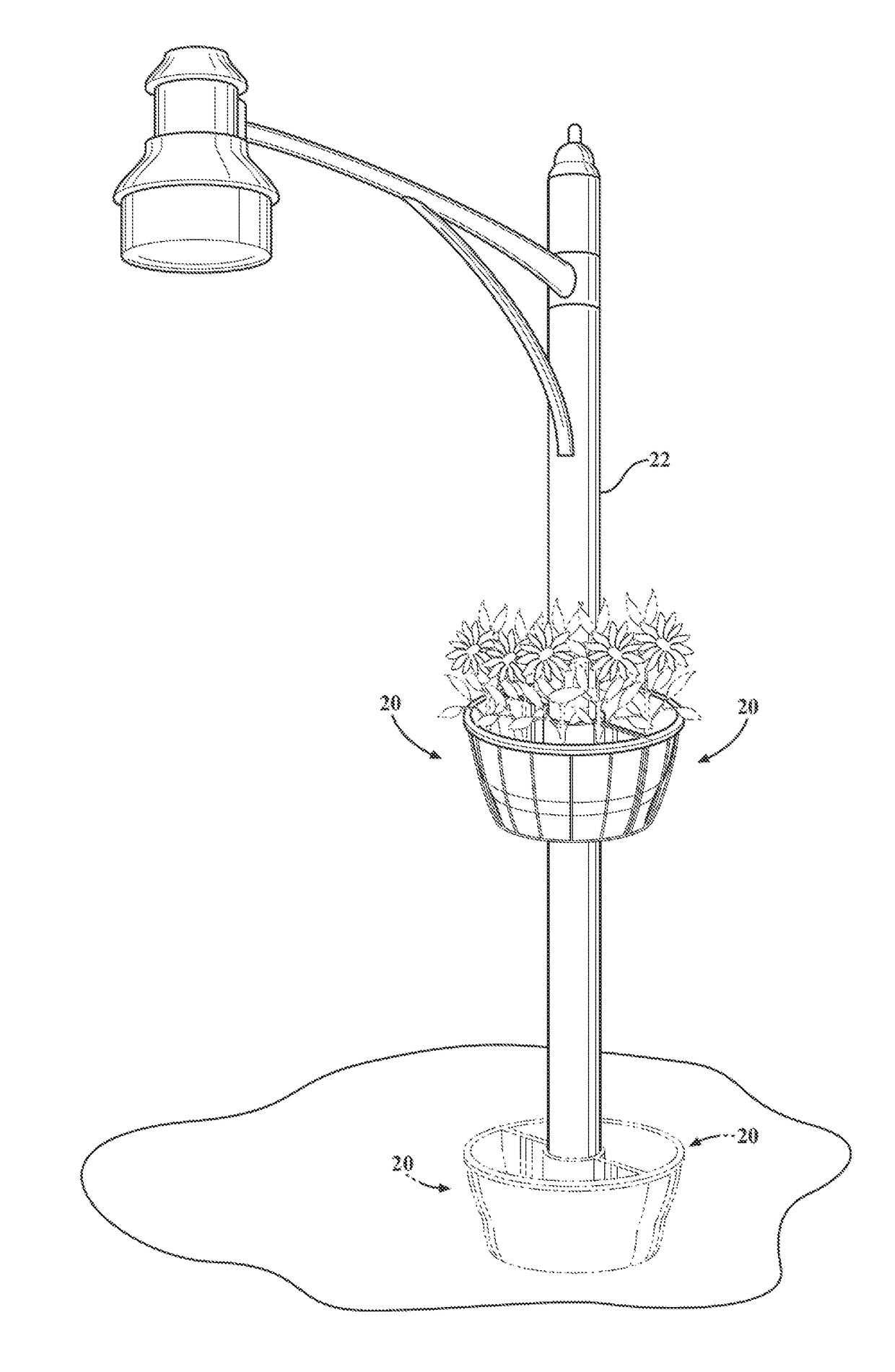 Pole and wall adaptable plant container assembly and bracket