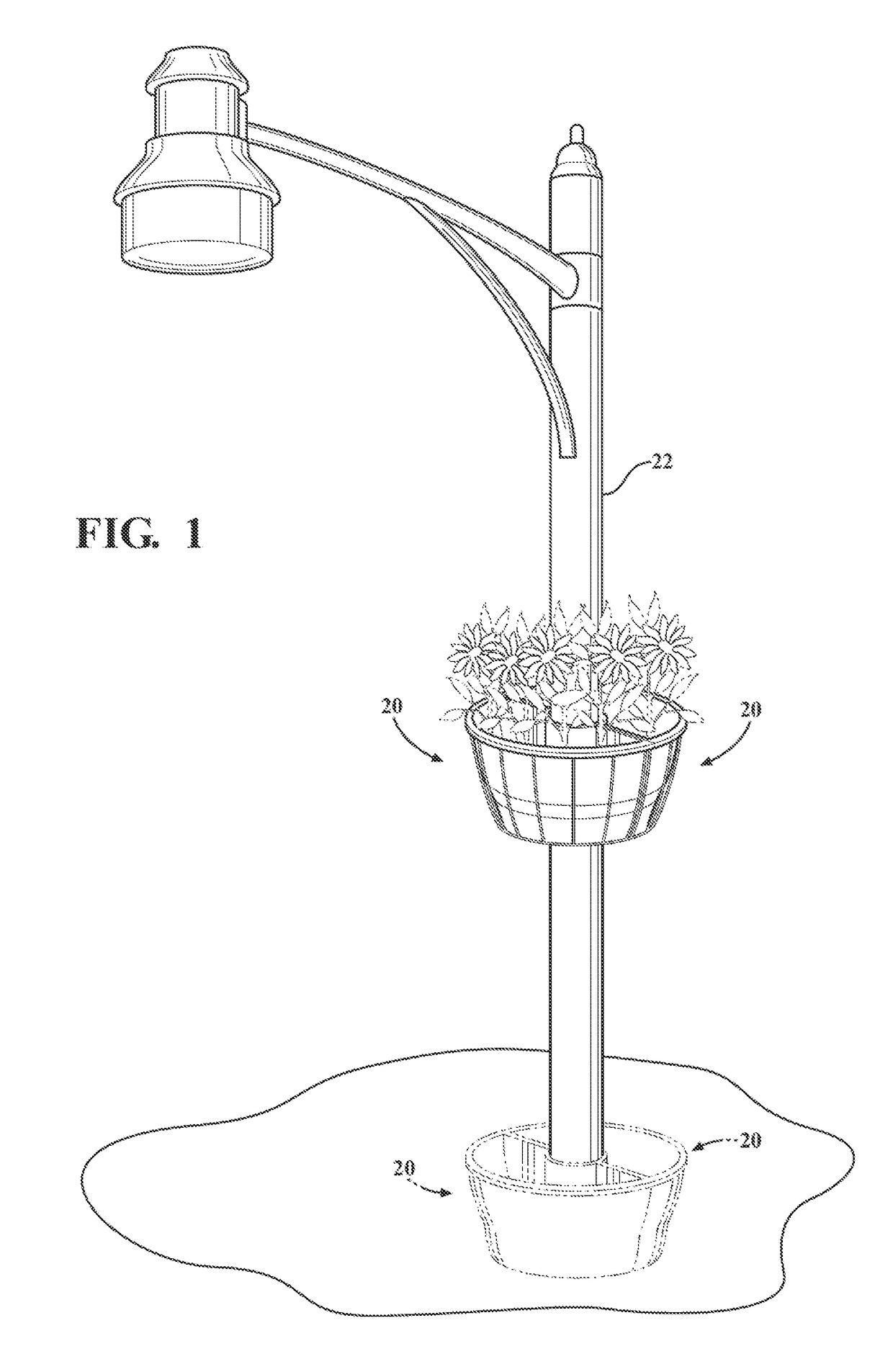 Pole and wall adaptable plant container assembly and bracket