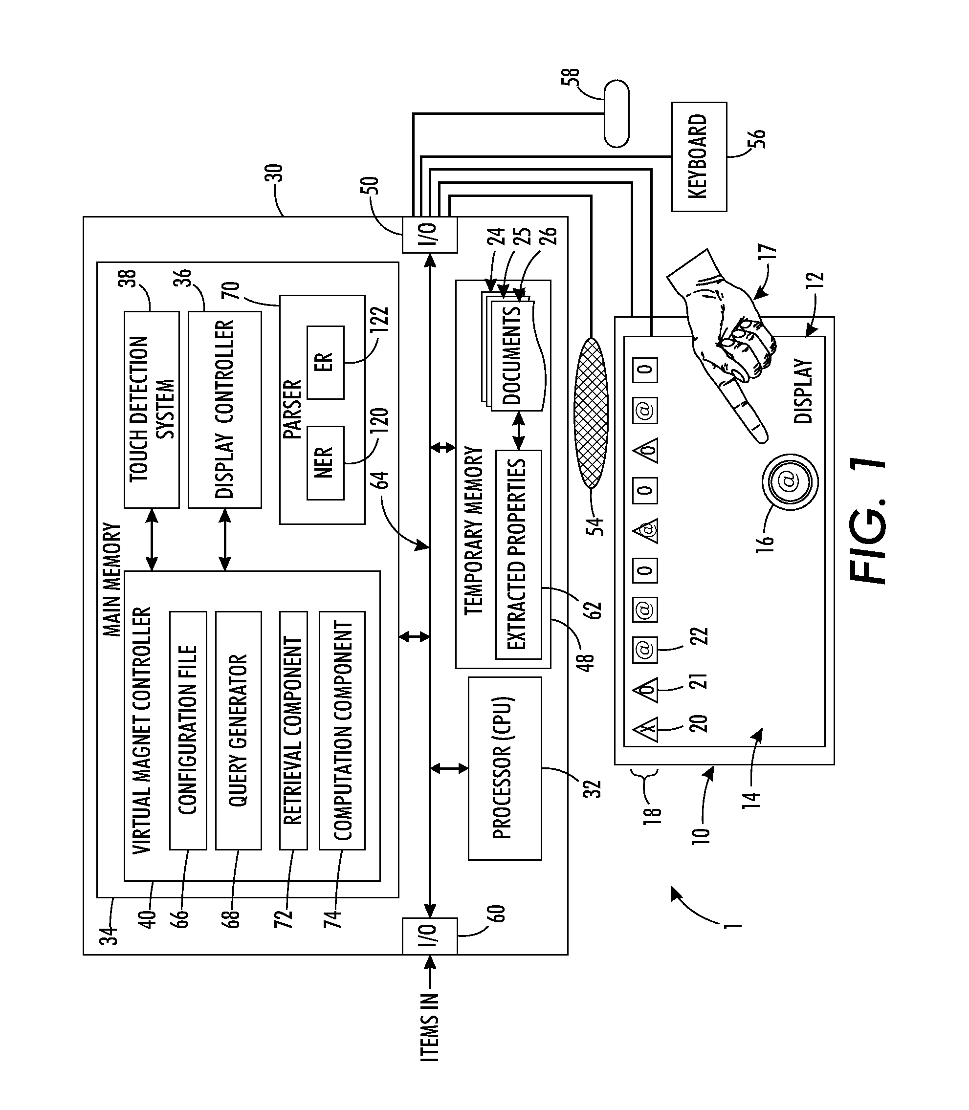 Query generation from displayed text documents using virtual magnets