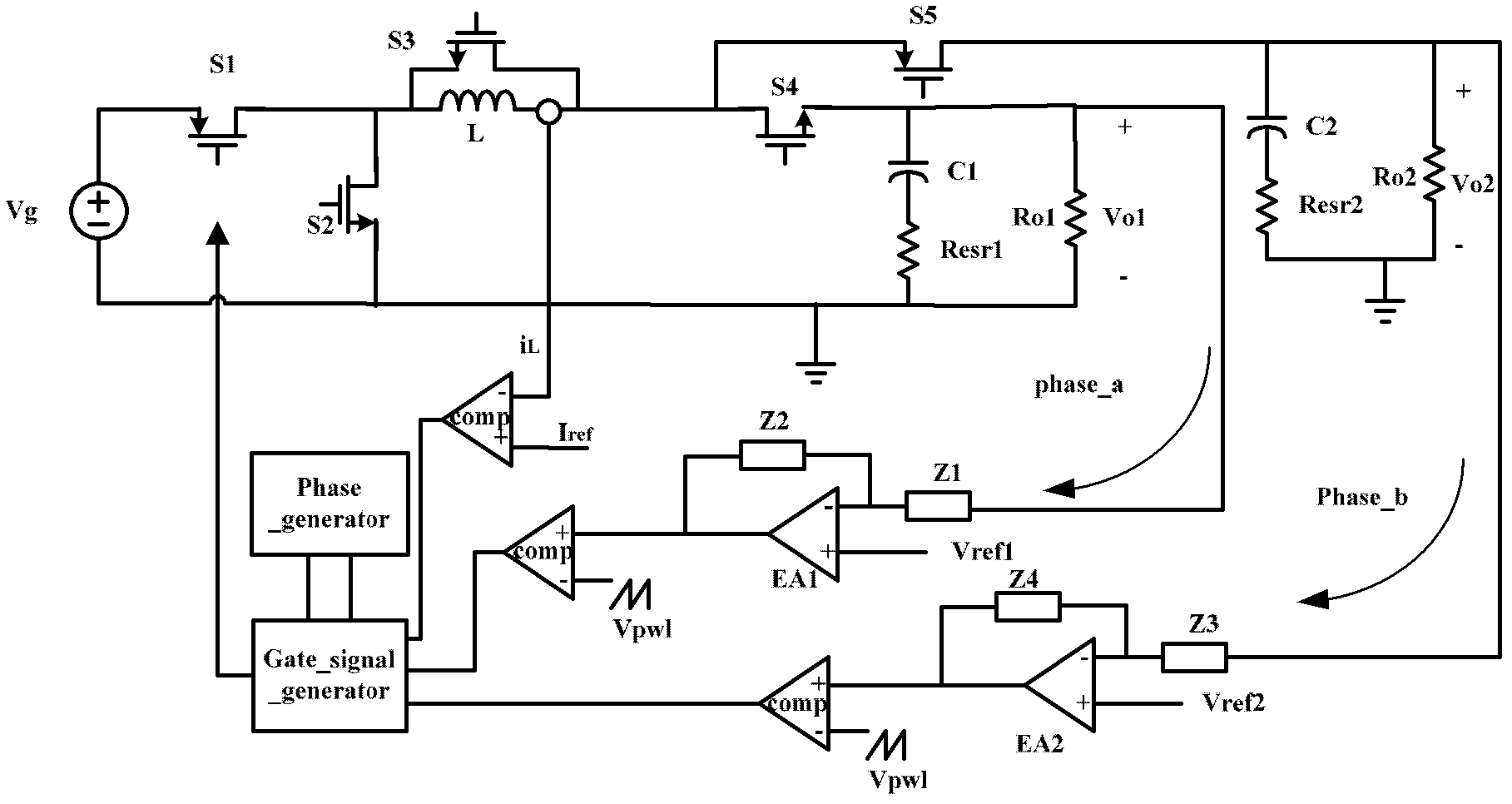 Fixed-frequency quasi-sliding mode controller applicable to single-inductance double-output buck converter