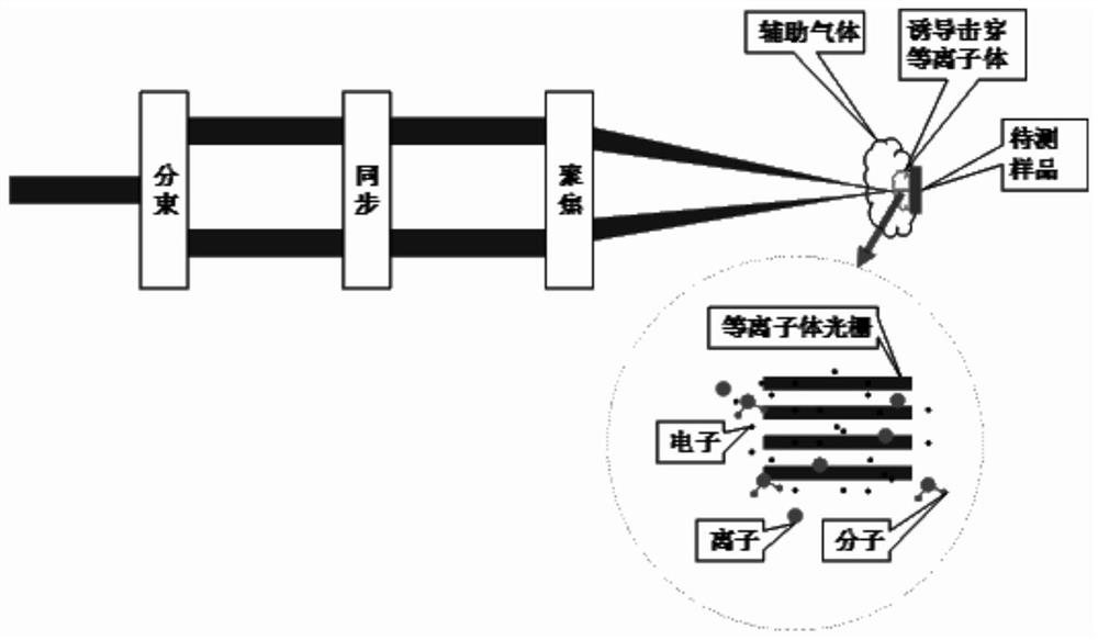 A method and device for detection of femtosecond plasma grating-induced breakdown spectroscopy