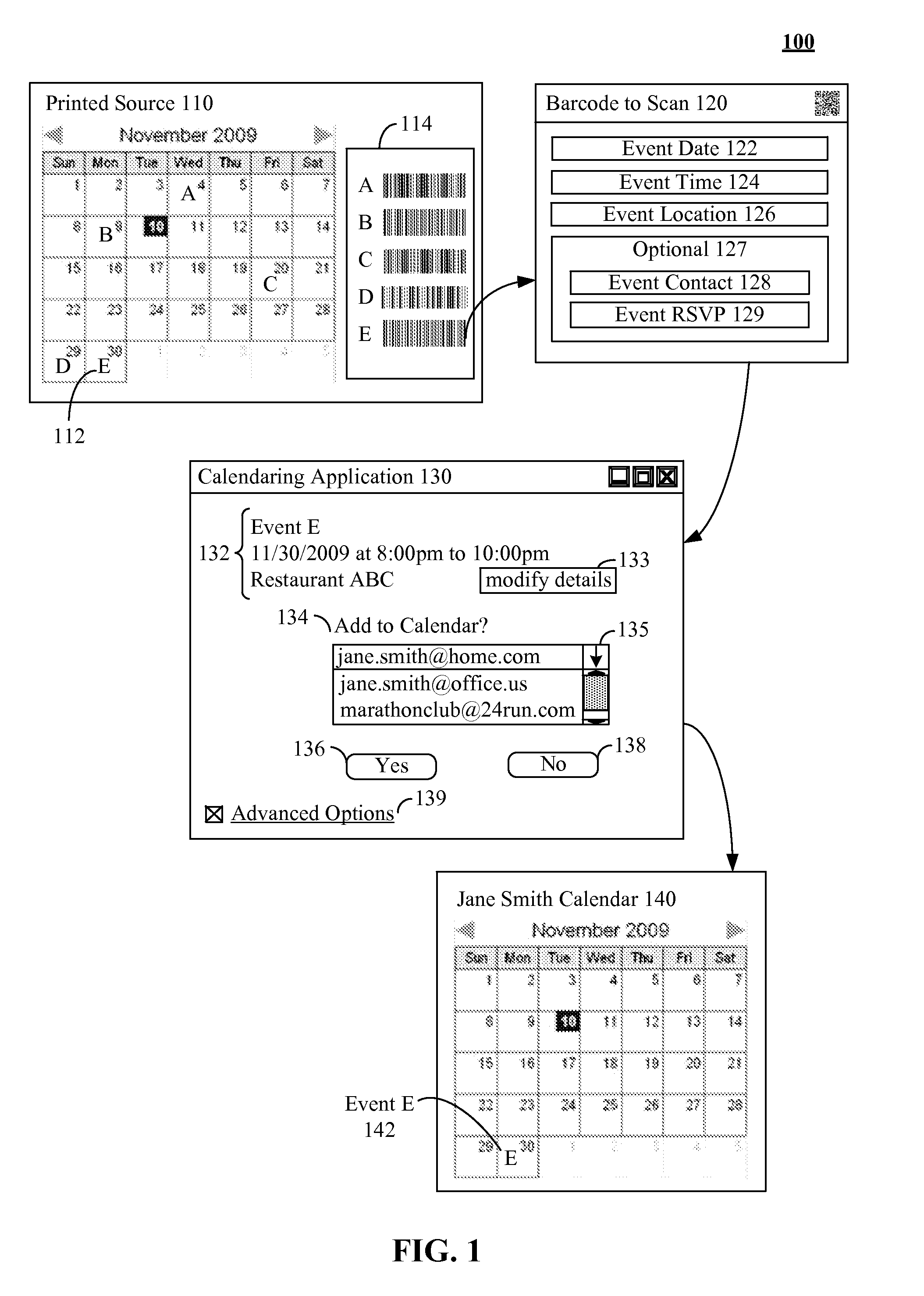 Storing events in an electronic calendar from a printed source