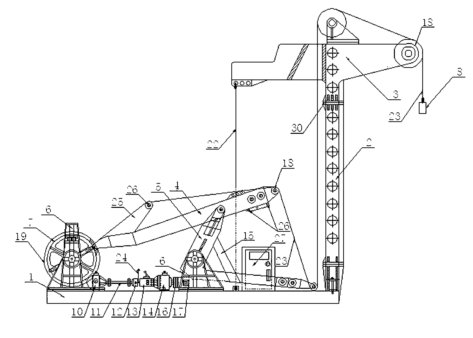 Multifunctional double arm interaction double-drive-wheel self-speed-changing pumping unit