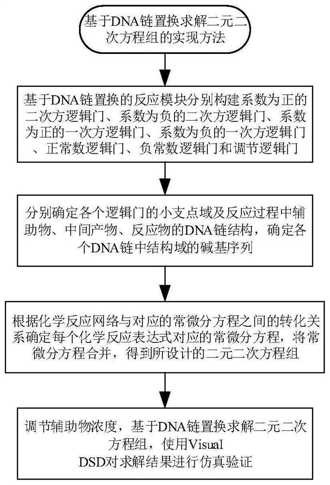 Implementation method for solving binary quadratic equation set based on DNA strand displacement