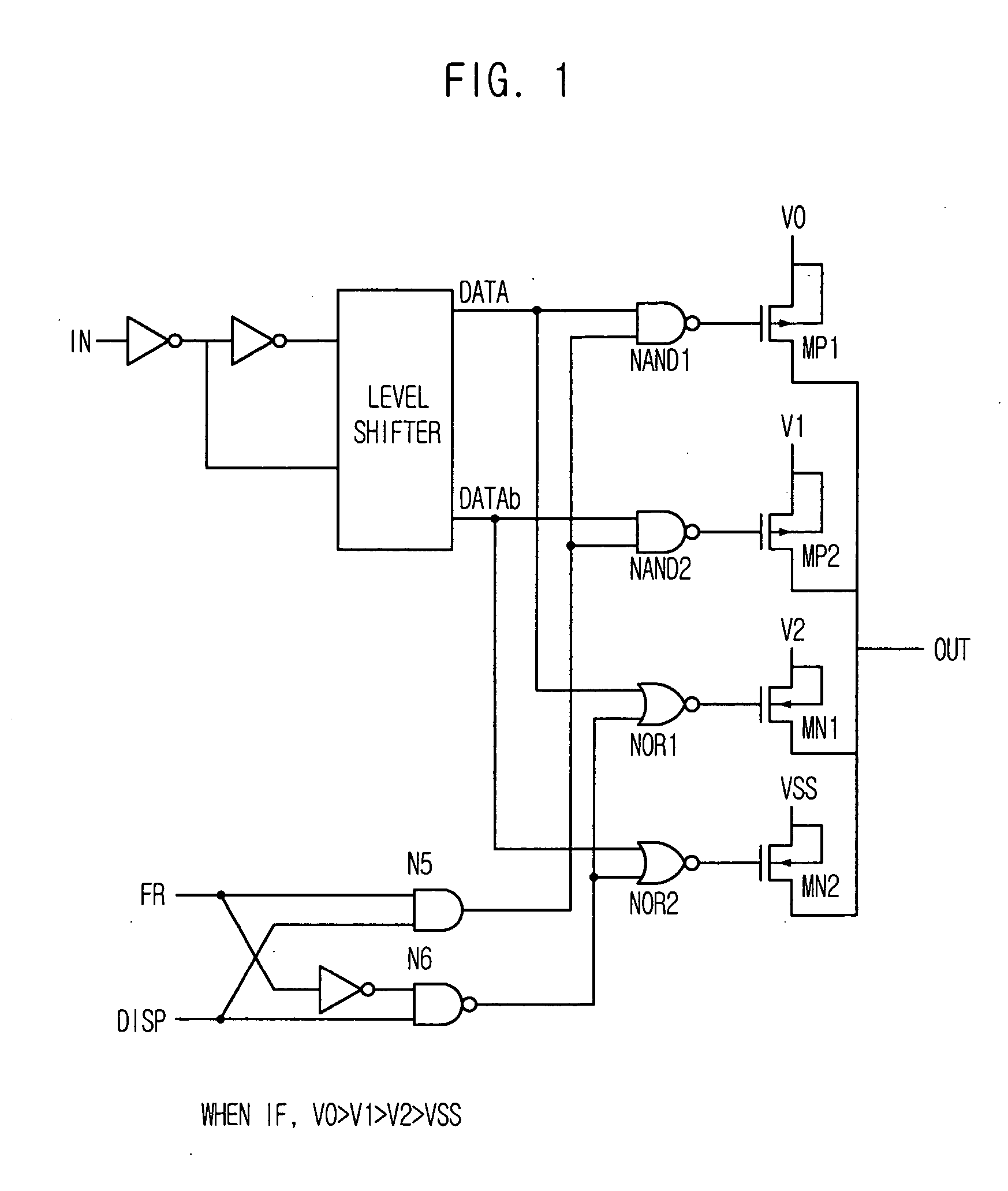 Multi-level voltage output control circuit and logic gate therefor