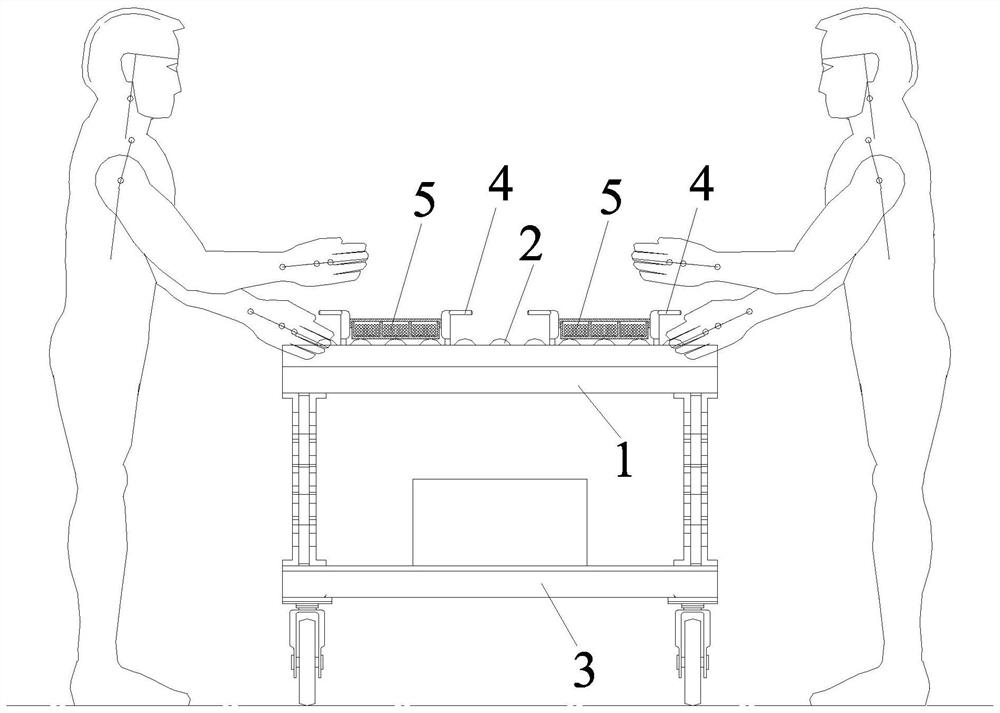 Lifting device for mounting top trunking box in passenger train and mounting method of trunking box