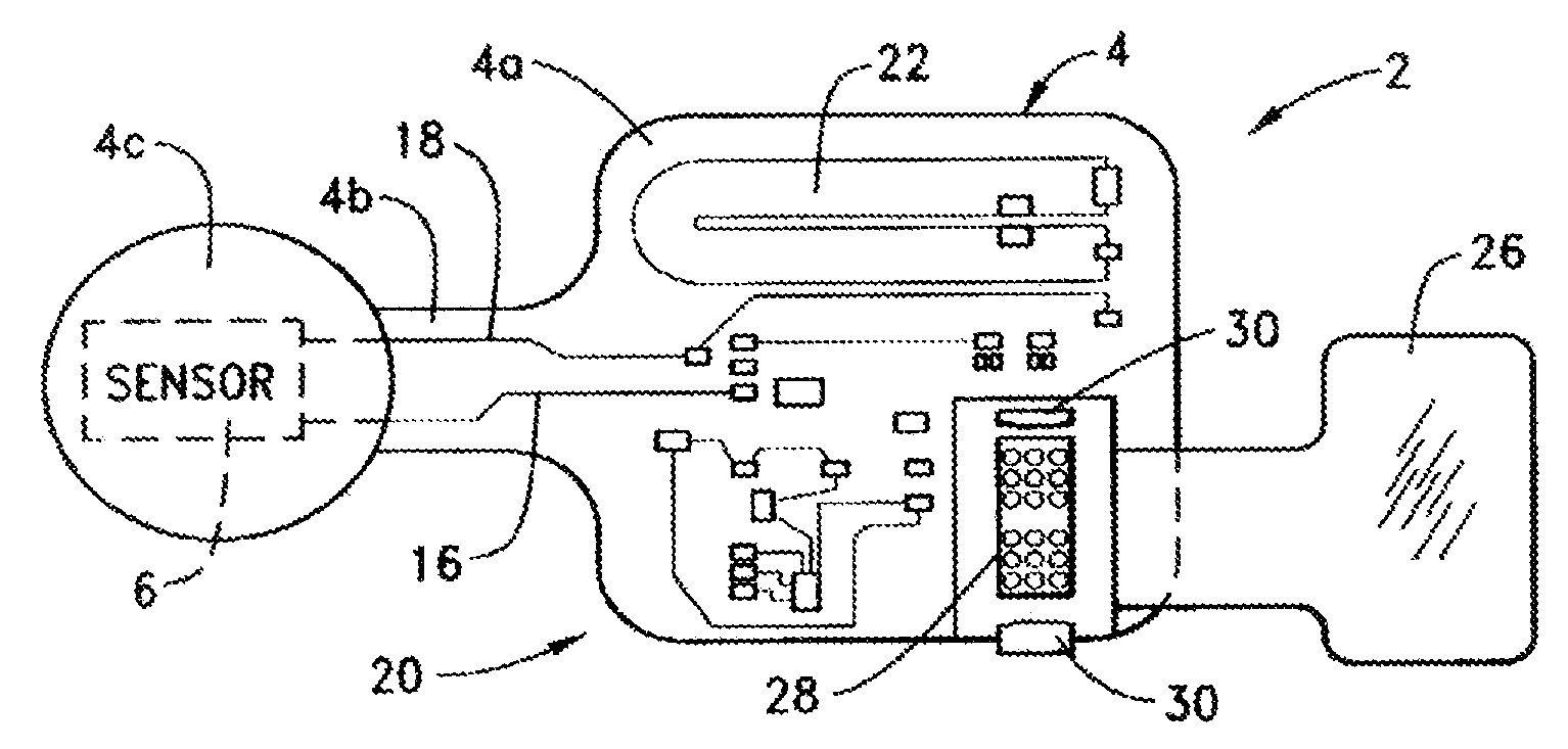 Active on-patient sensor, method and system