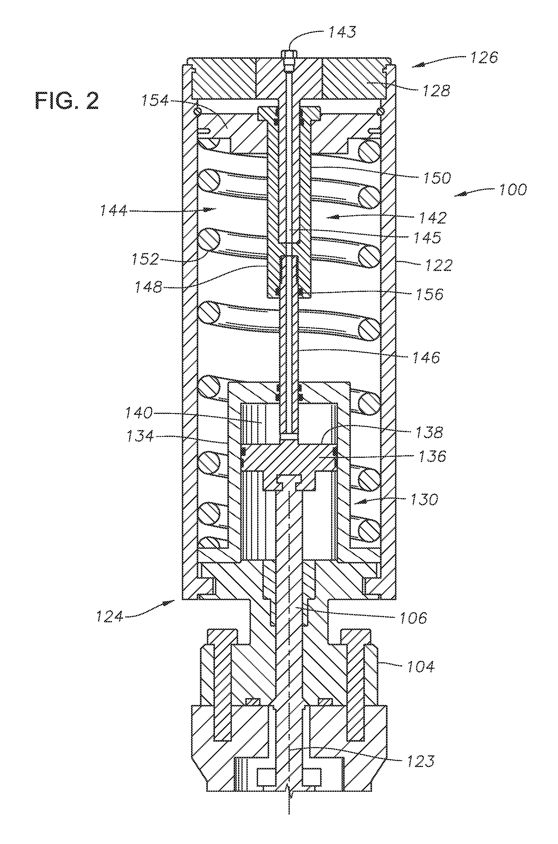 Inertially stable actuator with telescoping supply port