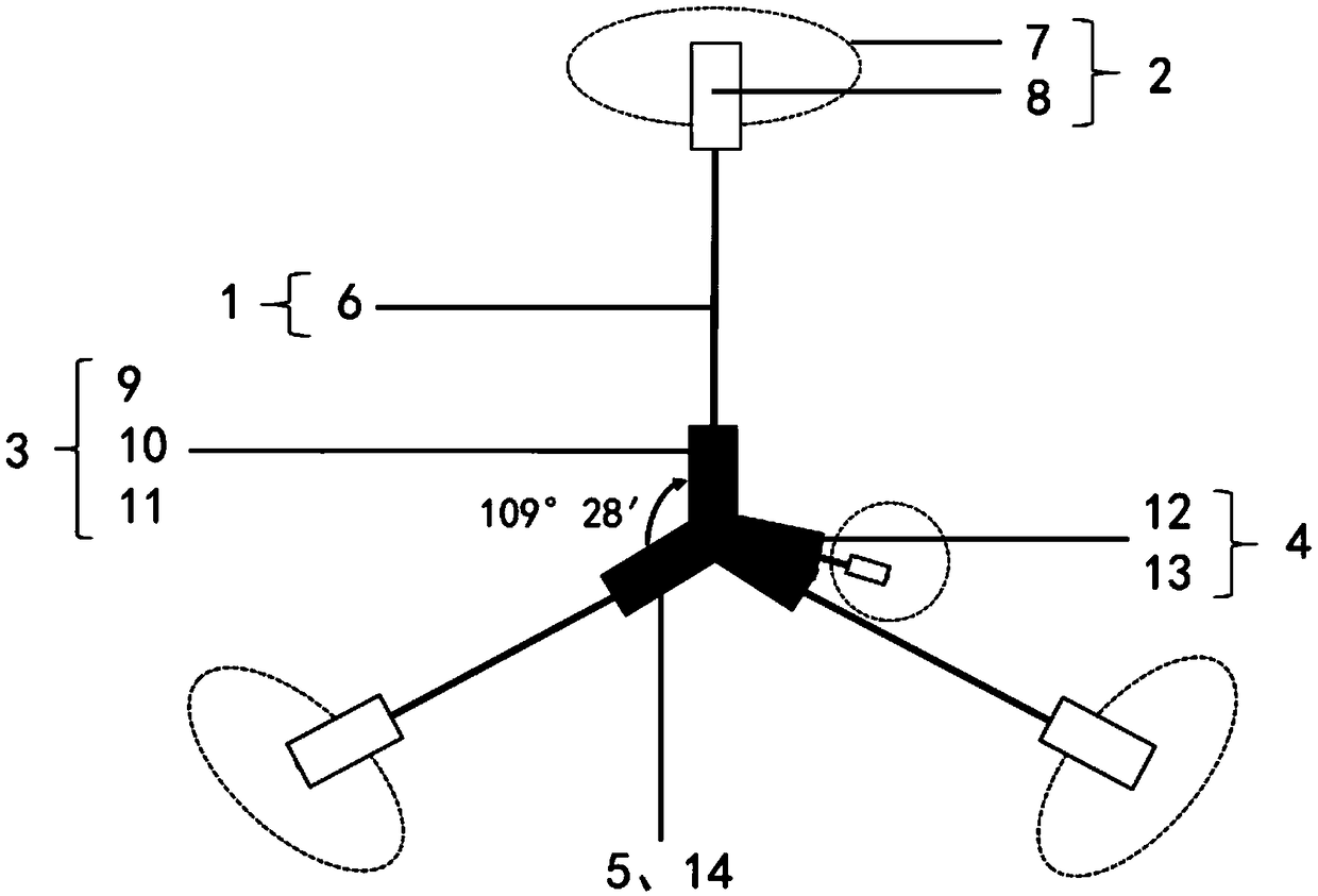 Unmanned aerial vehicle with four-shaft cone power structural layout