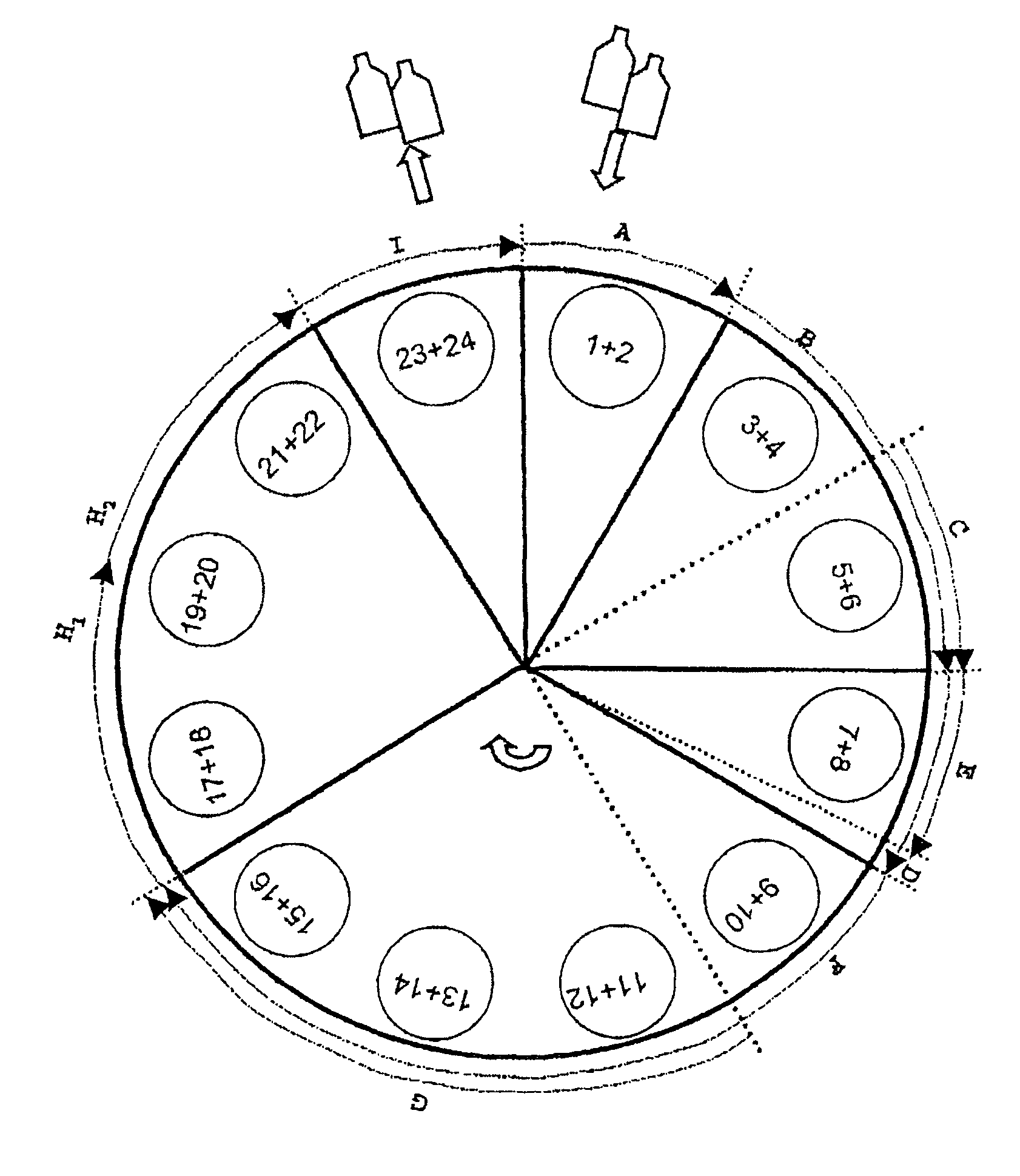 Method and apparatus for treating substrates in a rotary installation