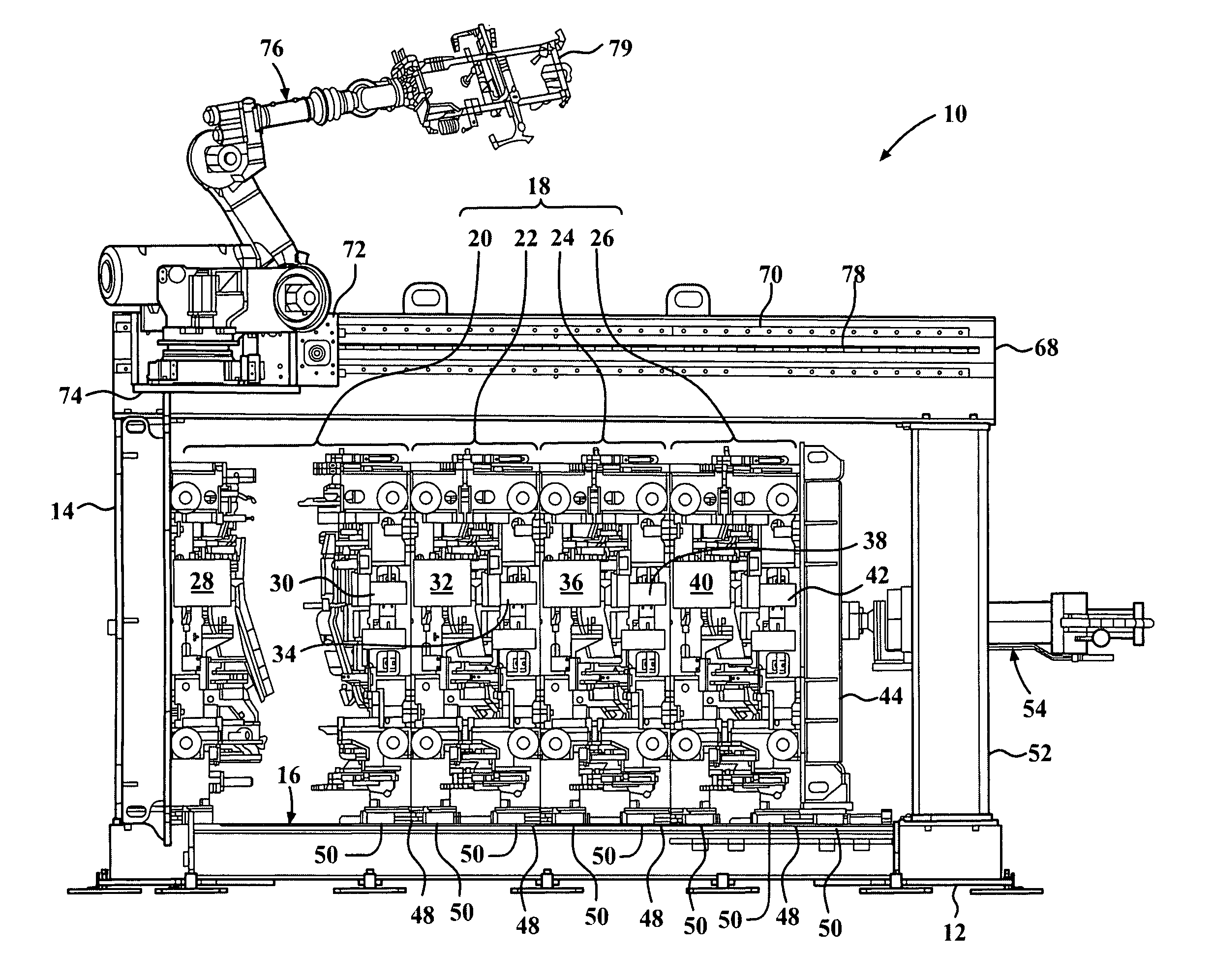 Horizontally stacked hemming press