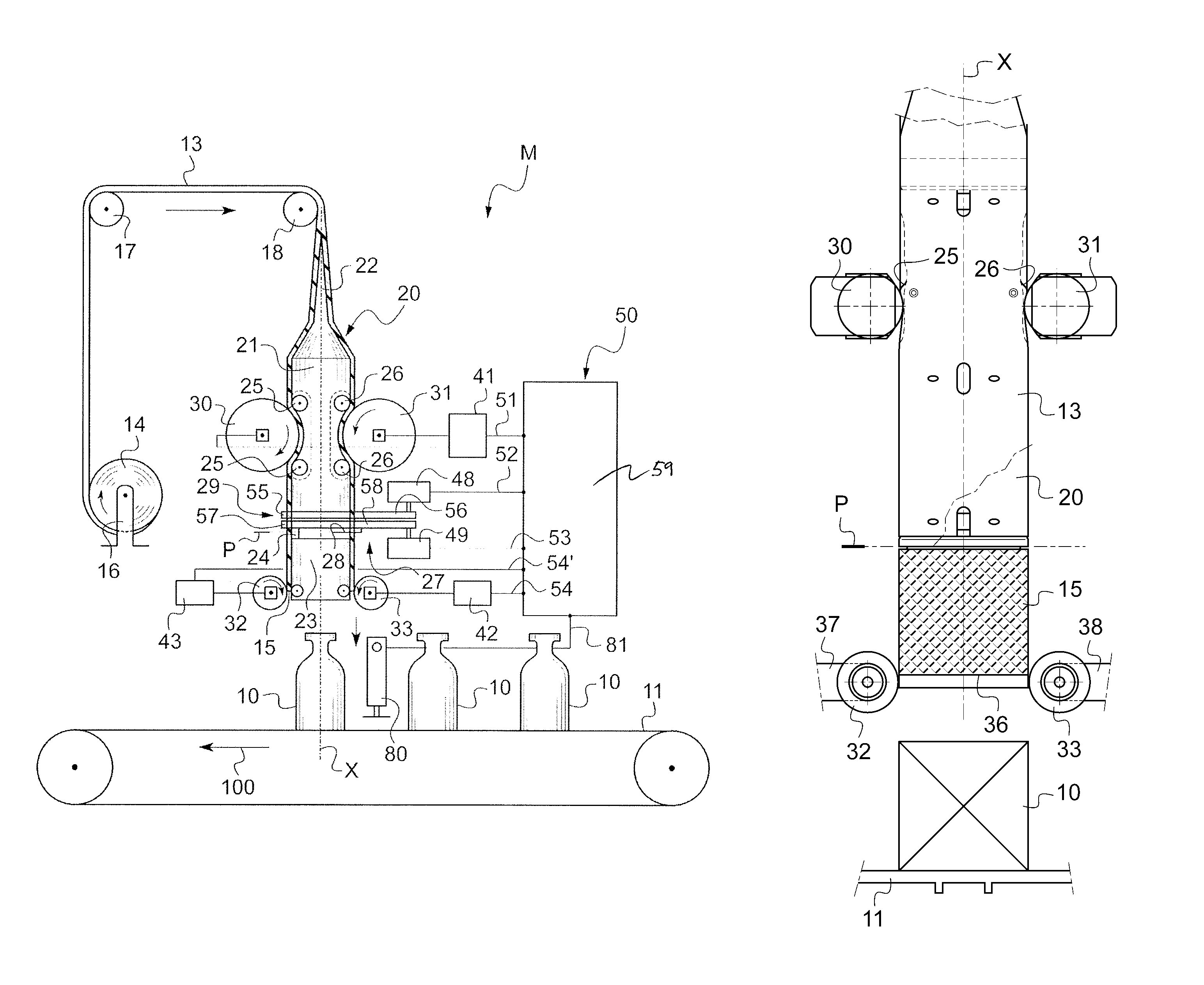 Device for placing sleeves on traveling articles