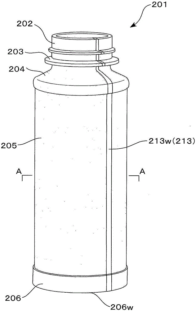 Container with synthetic resin window, preform and preform injection molding method