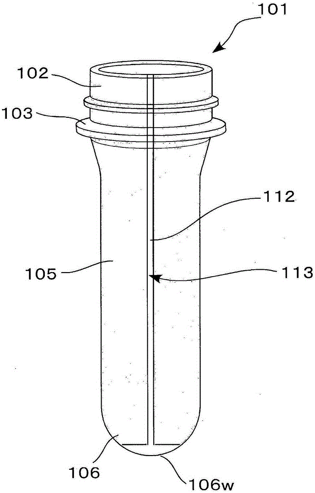 Container with synthetic resin window, preform and preform injection molding method