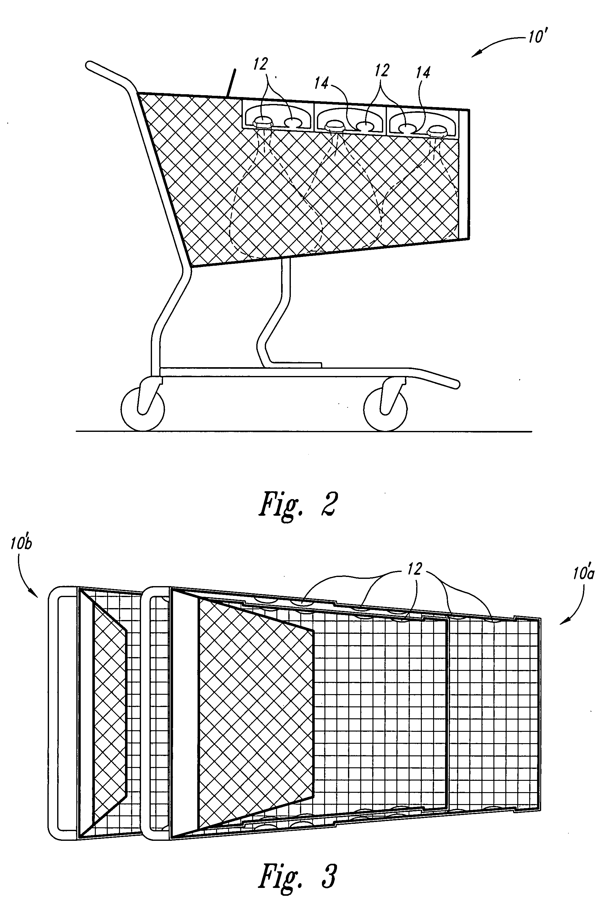 Mutually nestable shopping carts having bag hangers