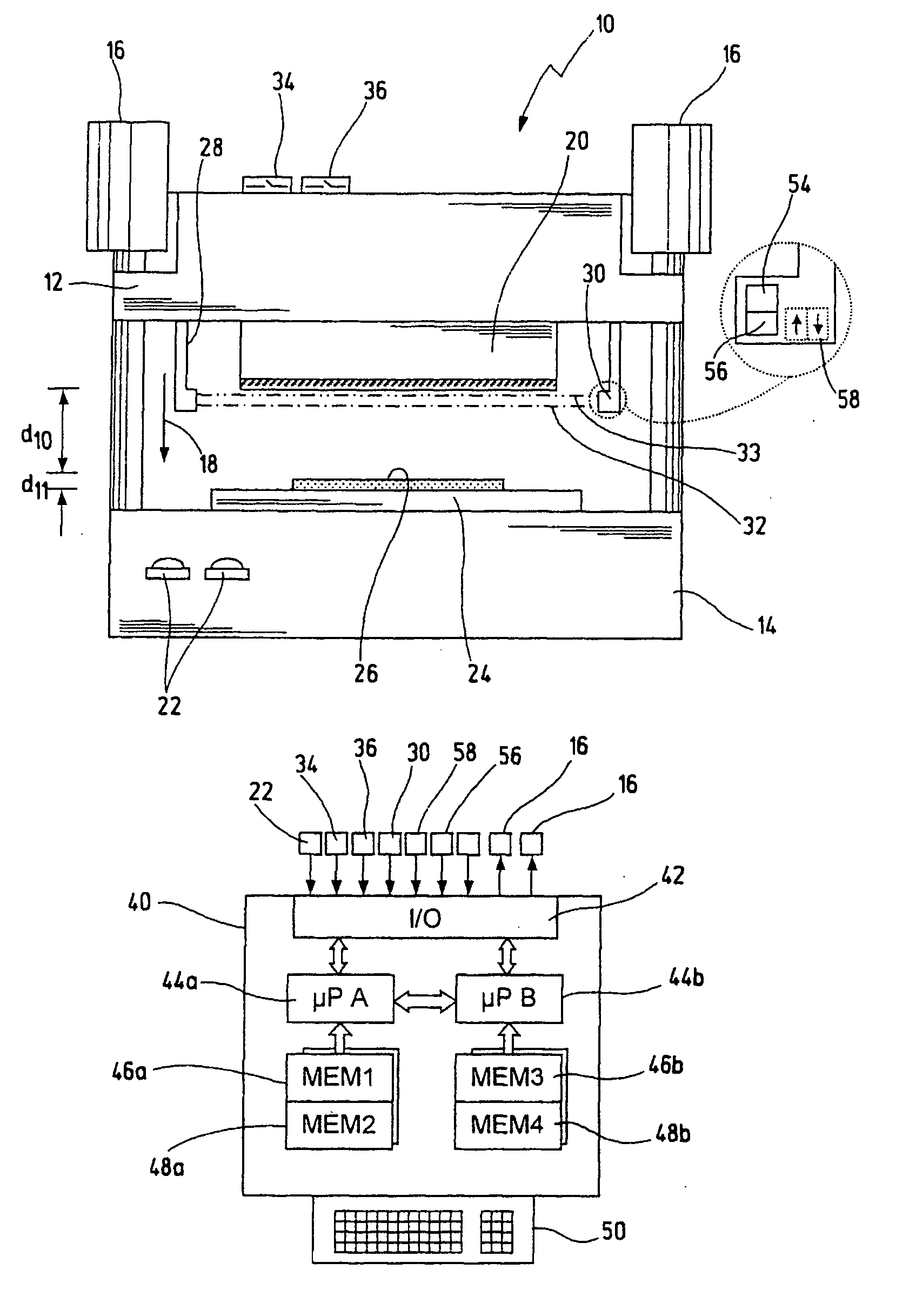 Safety device and method for determining an overtravel in a machine