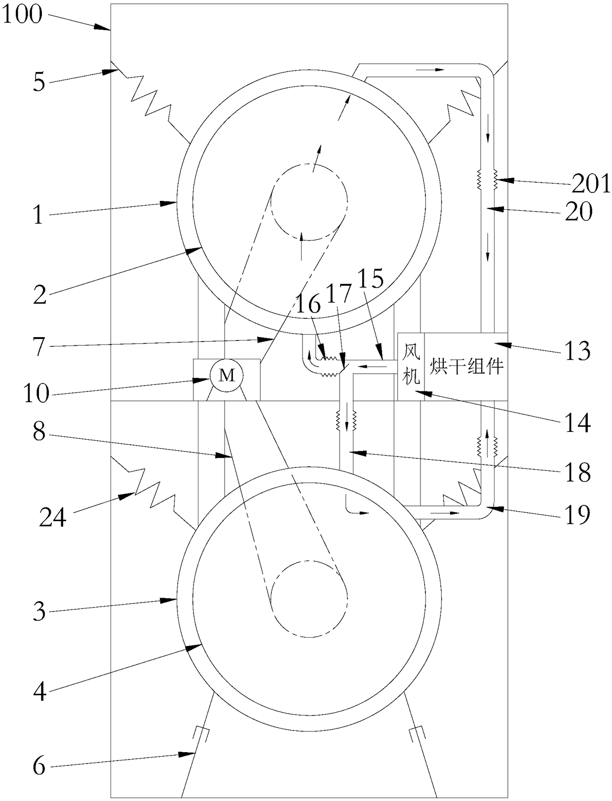 Drying system, washing-drying machine and control method of washing-drying machine