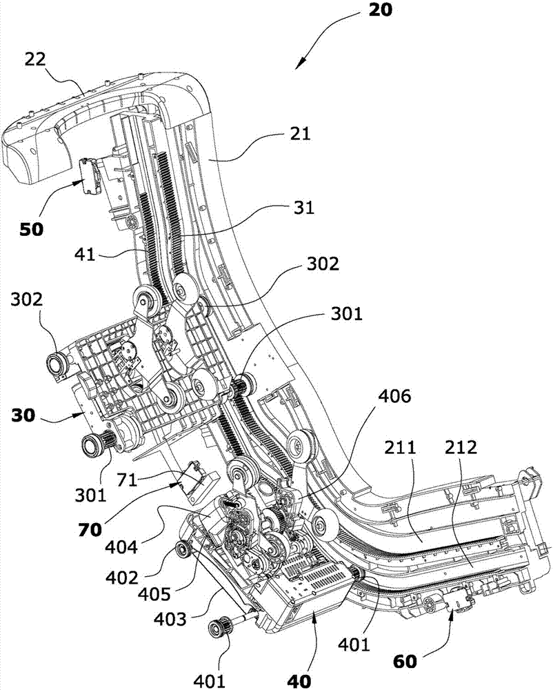 Massage chair with multiple massage movements for achieving staggered slippage massage