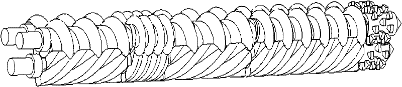 Differential three-screw extruder with triangularly-arranged screws