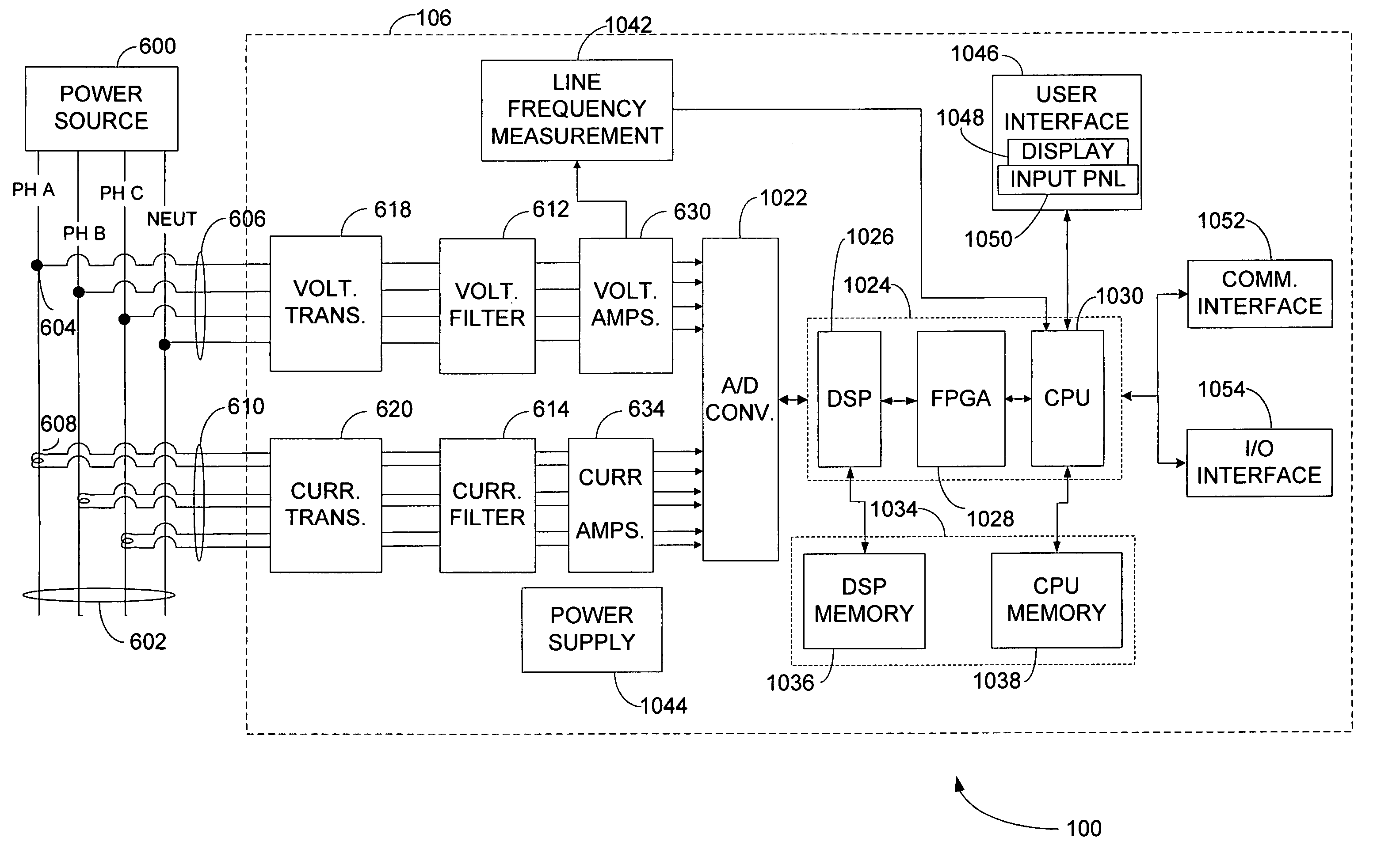 Revenue class power meter with frequency rejection