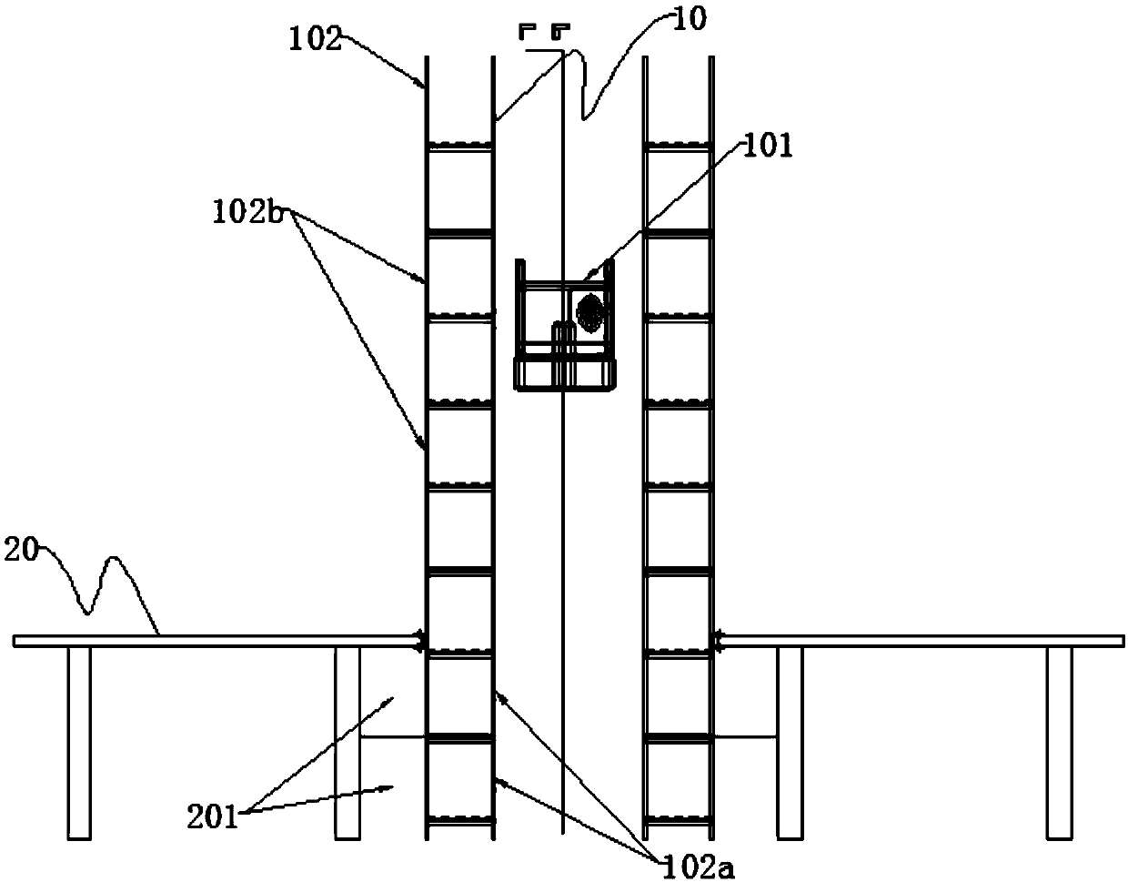 Integrated device for warehousing, replenishing and sales exhibition and control method thereof