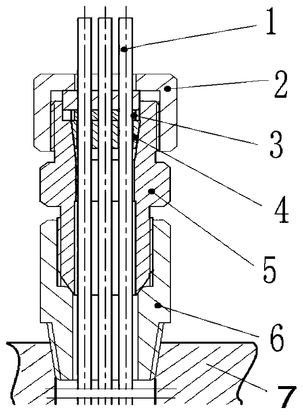 One-hole multi-line sealing device and method of high-pressure probes for heavy oil thermal recovery experiment