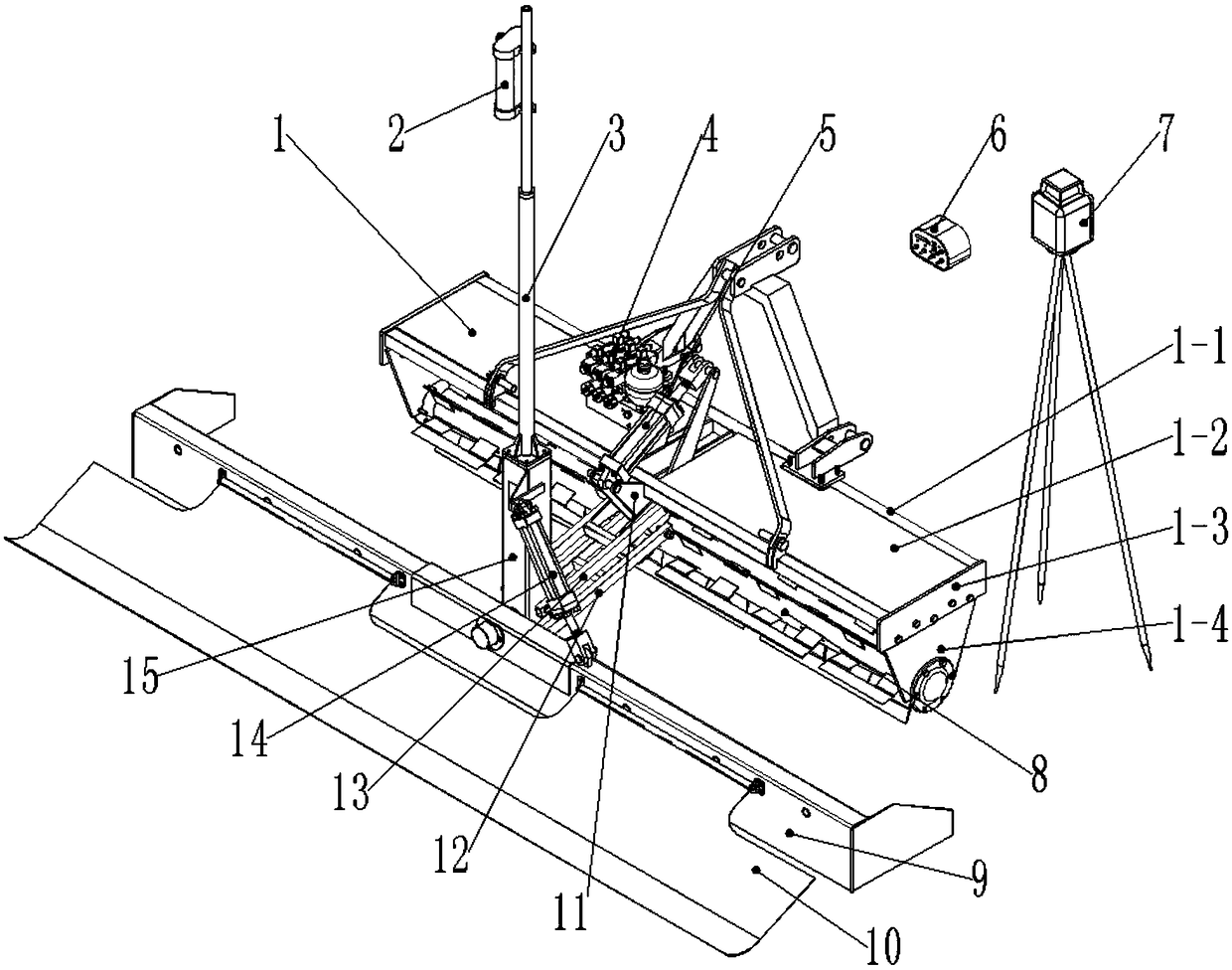 Laser land leveler for paddy field with copying supporting roller