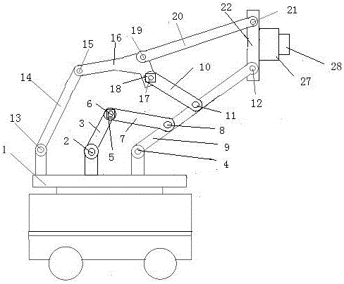 Variable-freedom-degree multi-connection-rod coating operation mechanical arm driven by servo motor