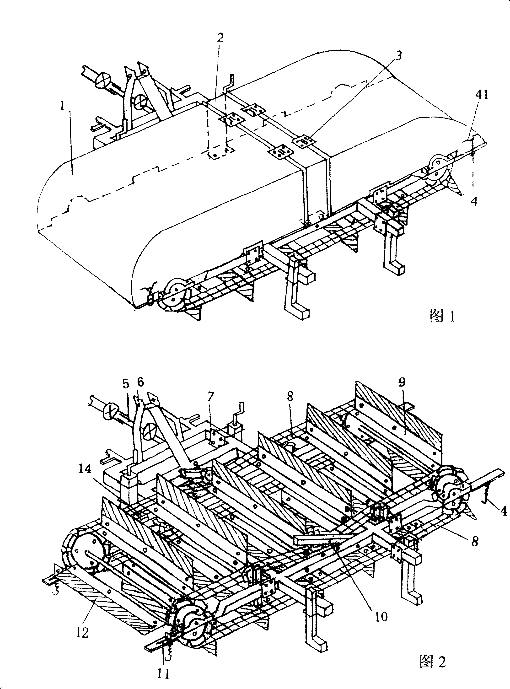 Rear-pulling mounted road snow scraping cleaning machine