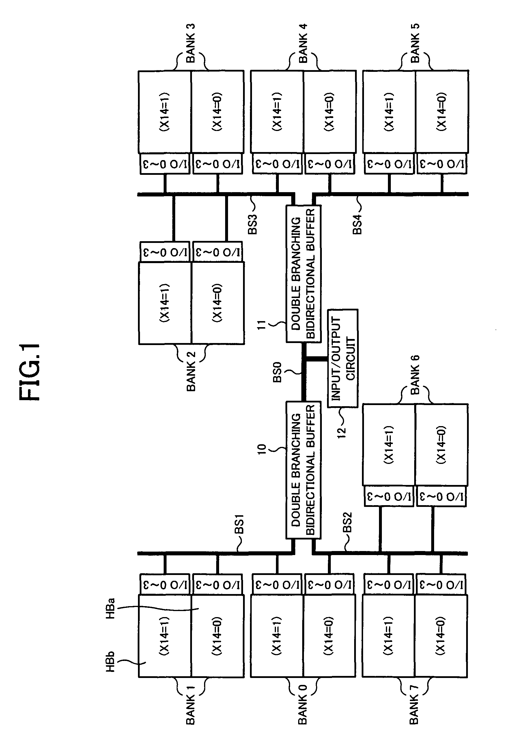 Semiconductor memory device having a double branching bidirectional buffer