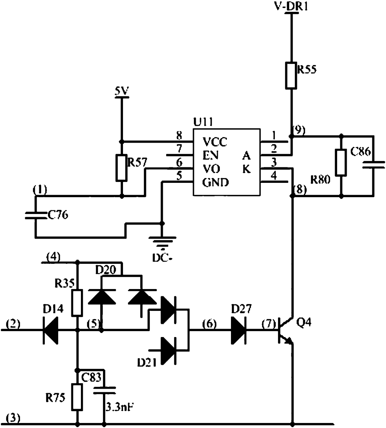 A short-circuit monitoring circuit for mos tubes in a drive circuit