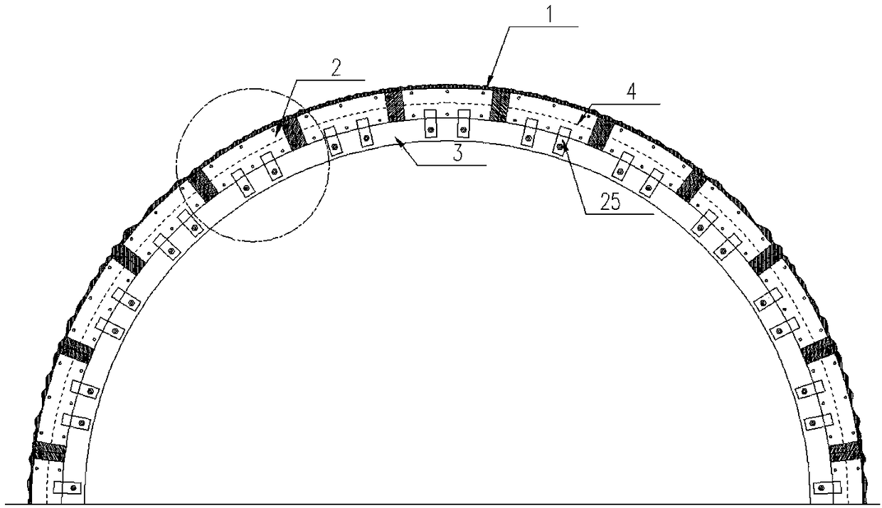 Tunnel secondary lining reinforced concrete section end formwork structure and mounting method