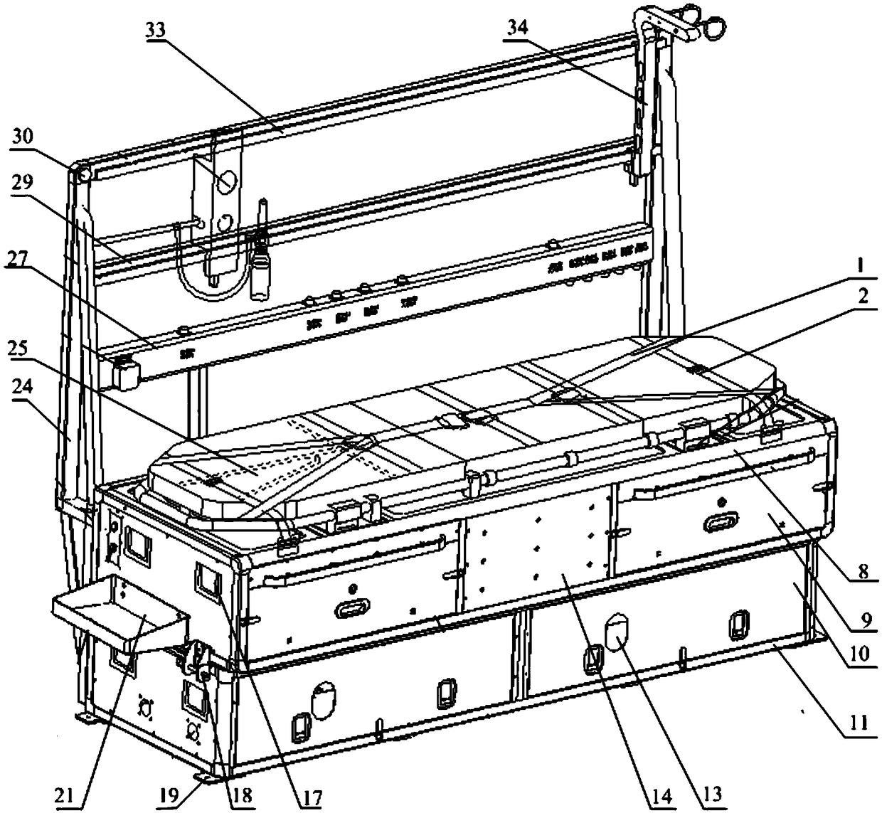 Modular integrated medical bed used under aviation conditions