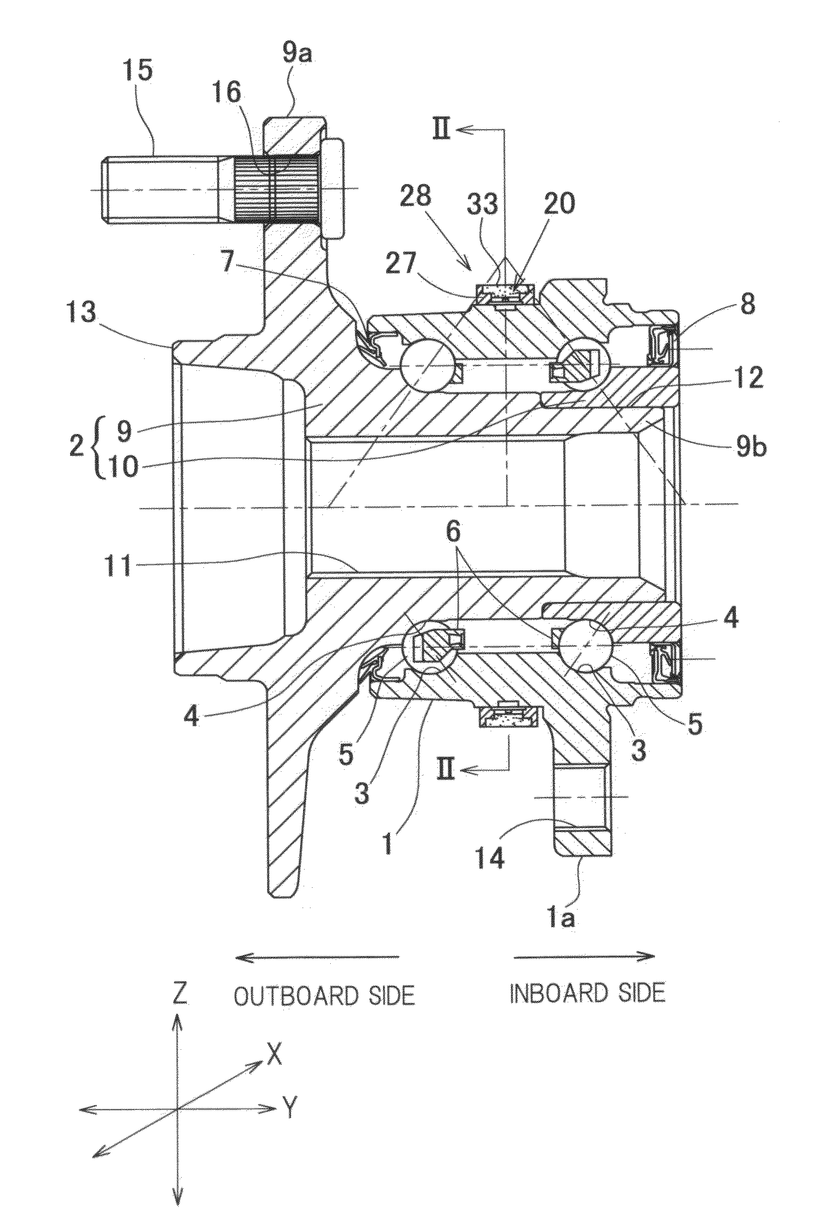 Sensor-equipped bearing for wheel