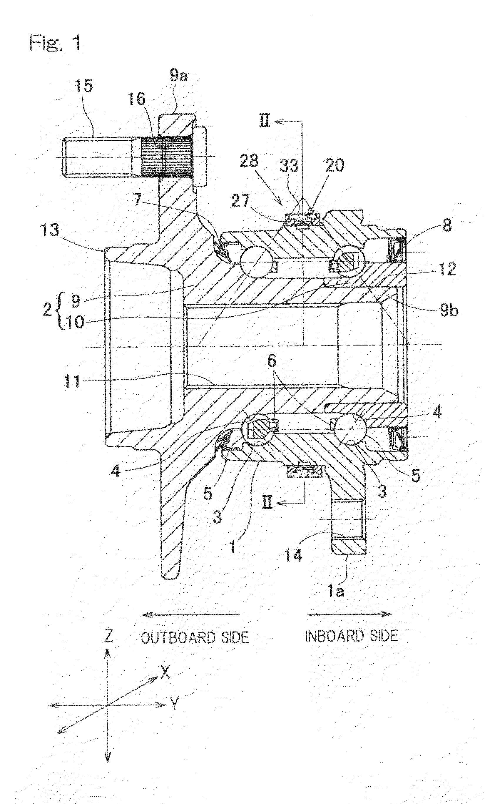 Sensor-equipped bearing for wheel