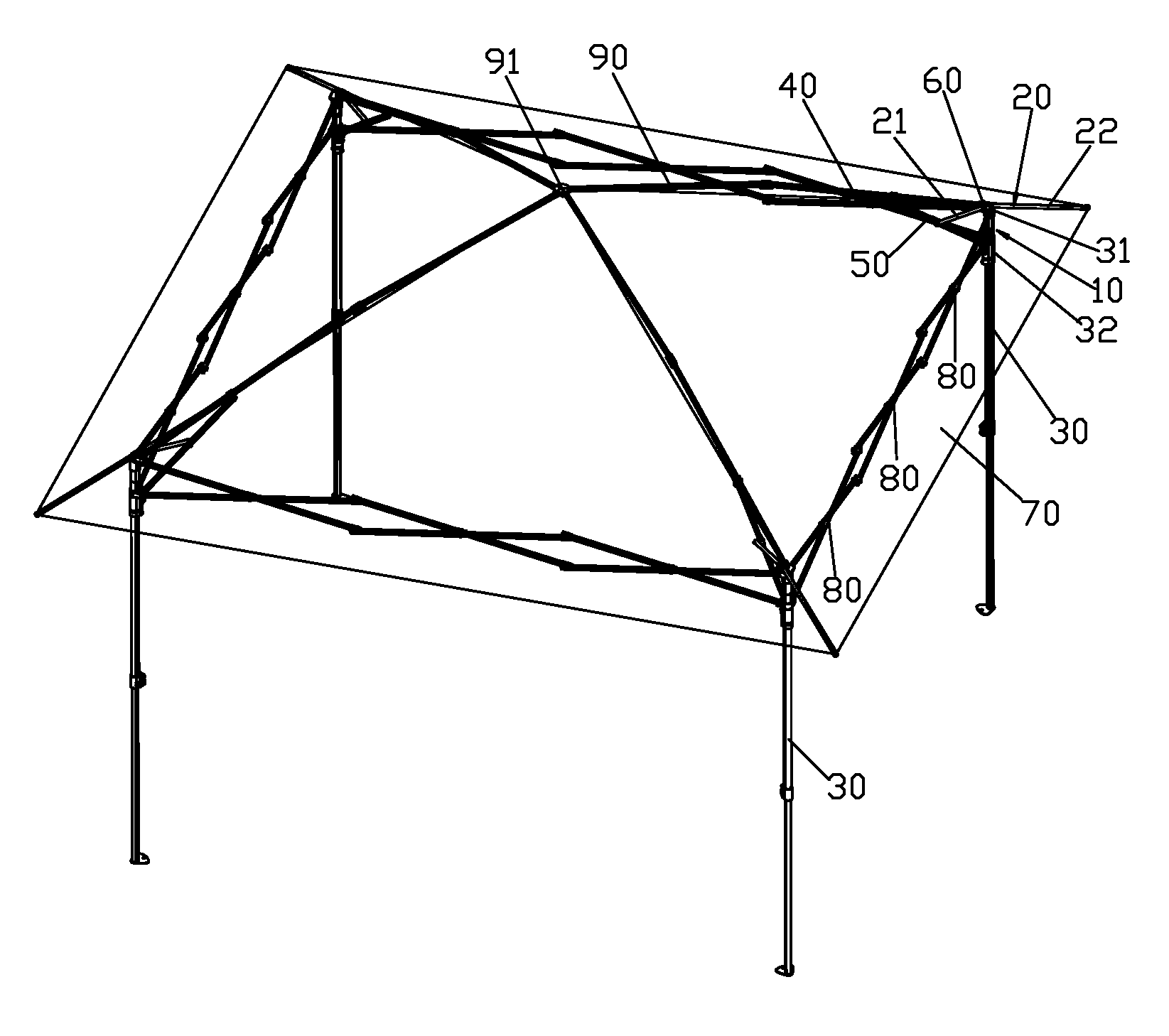 Roof rack of collapsible tent and collapsible tent rack