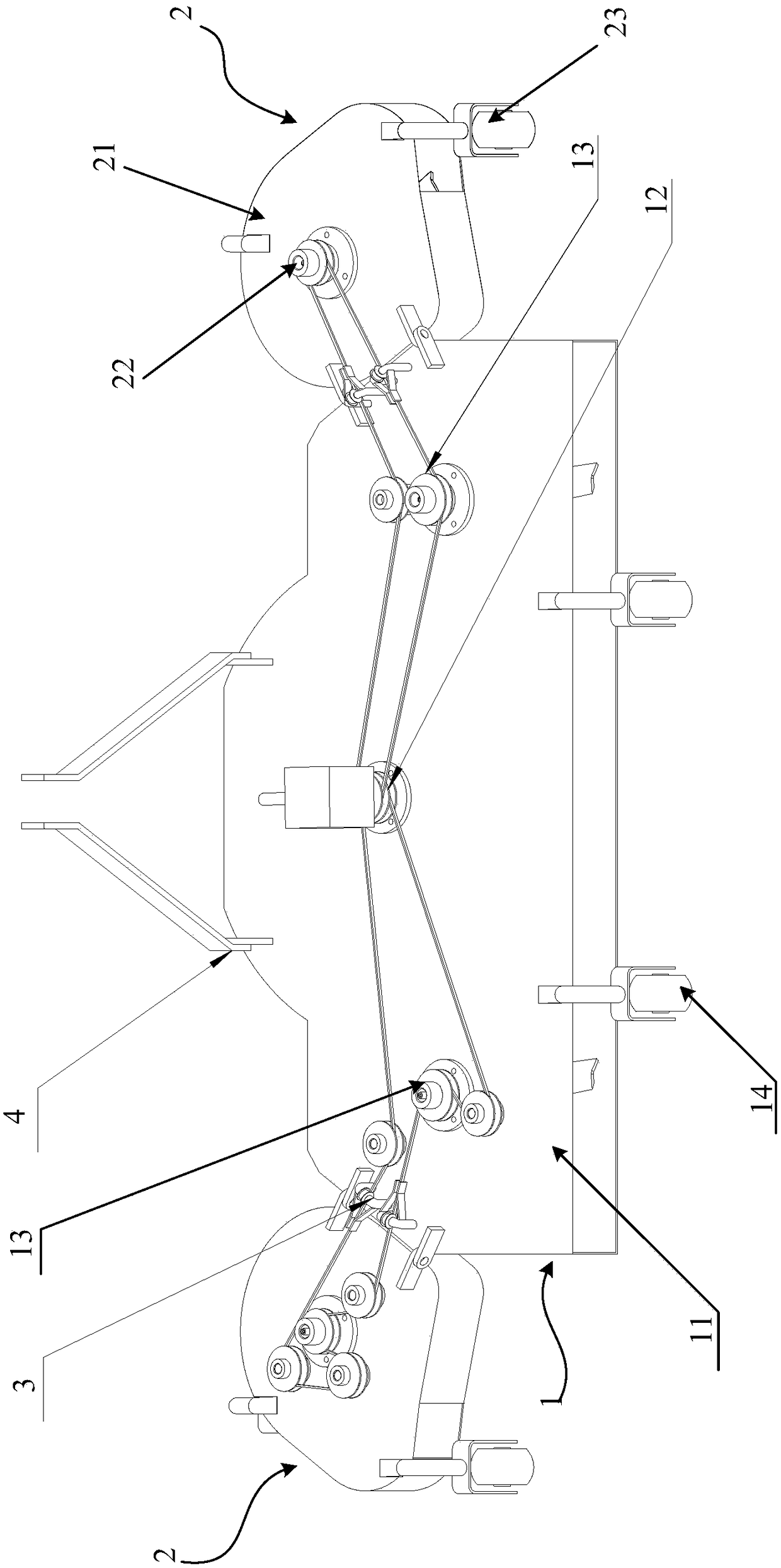 Processing device for weed bodies between rows of ridging orchard