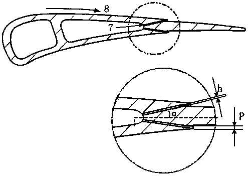 Slotted air film cooling structure for guide blades of turbines