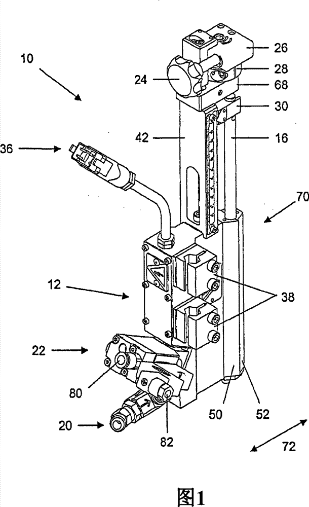 Device for coating liquid, which is such as adhesive agent, especially hot melt adhesive