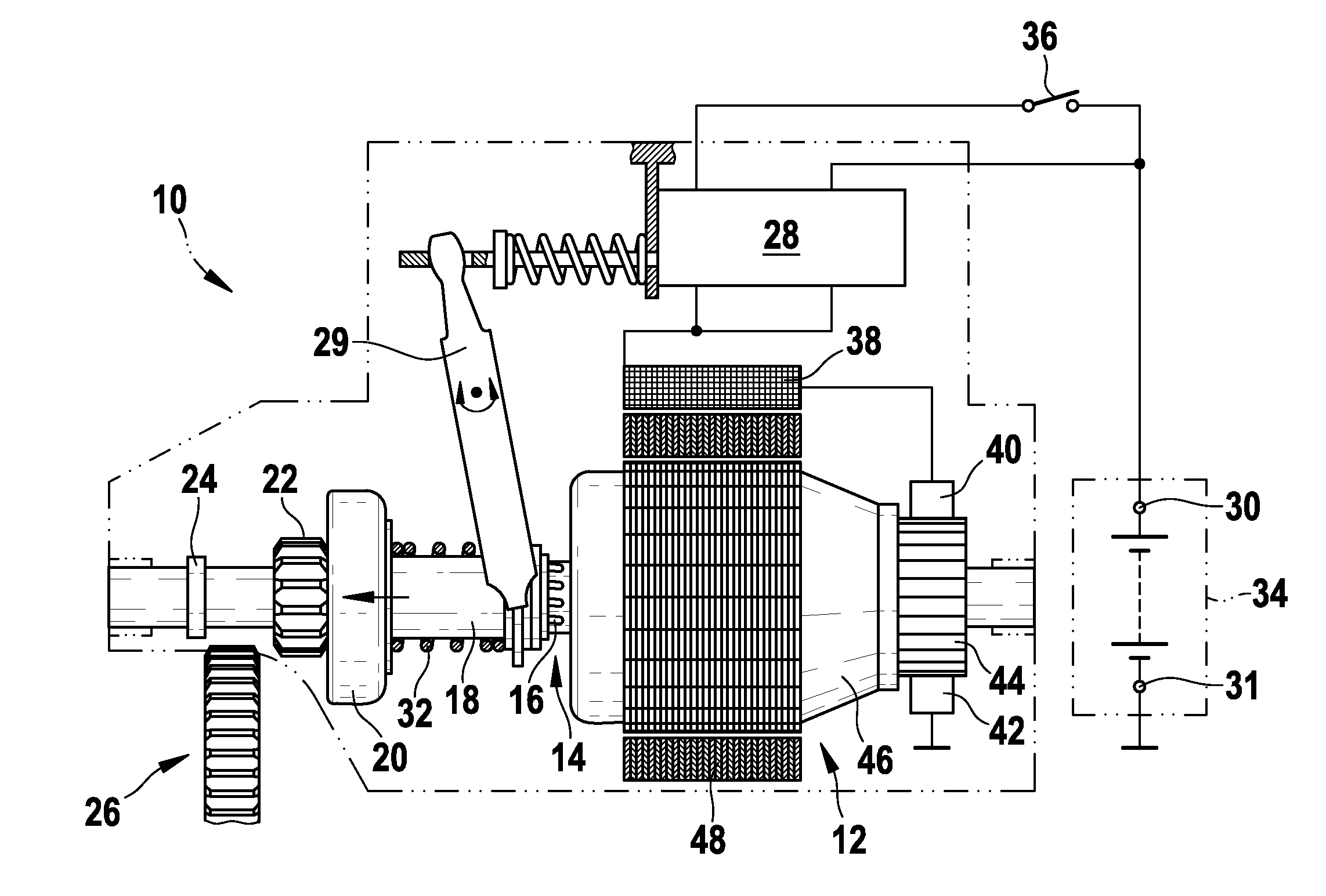 Starter for an internal combustion engine