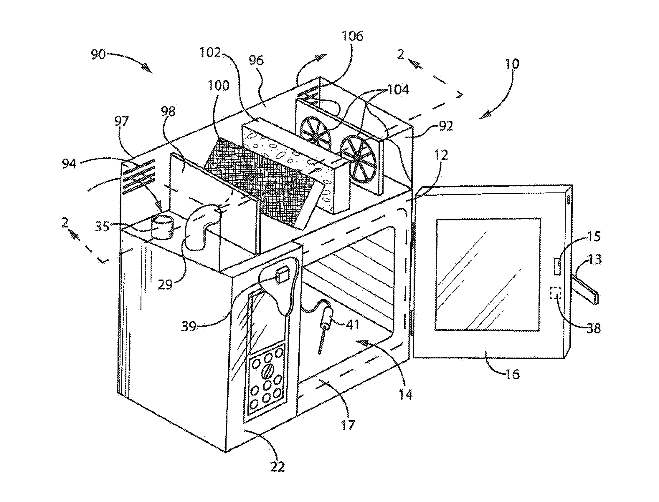 Ventless oven hood for combination oven providing rapid access