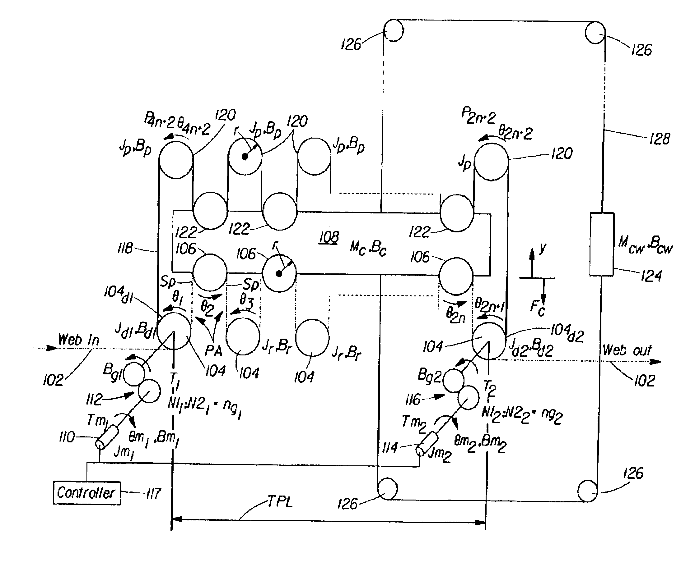 Web accumulator having limited torque disturbance