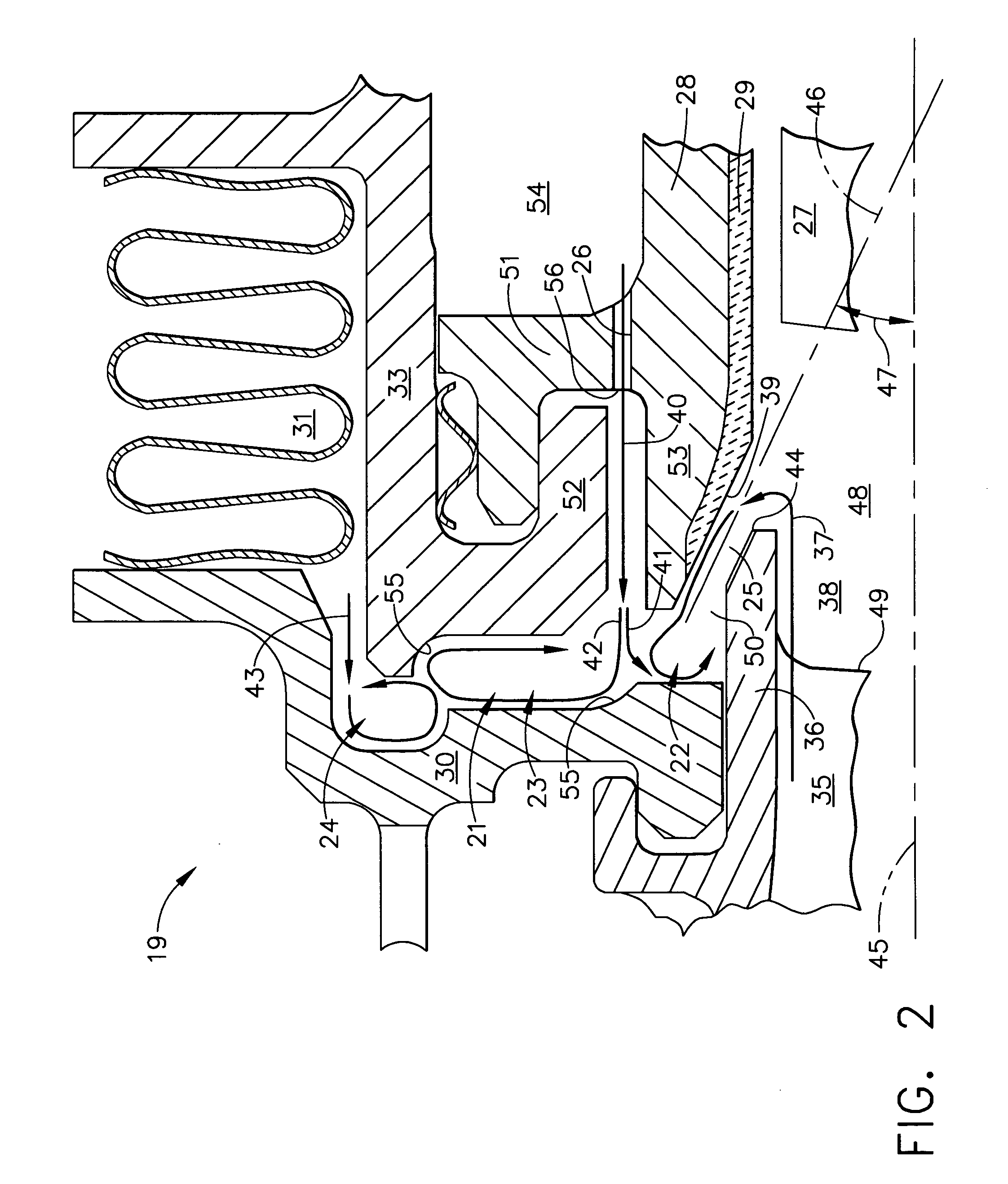 Gas turbine cooled shroud assembly with hot gas ingestion suppression