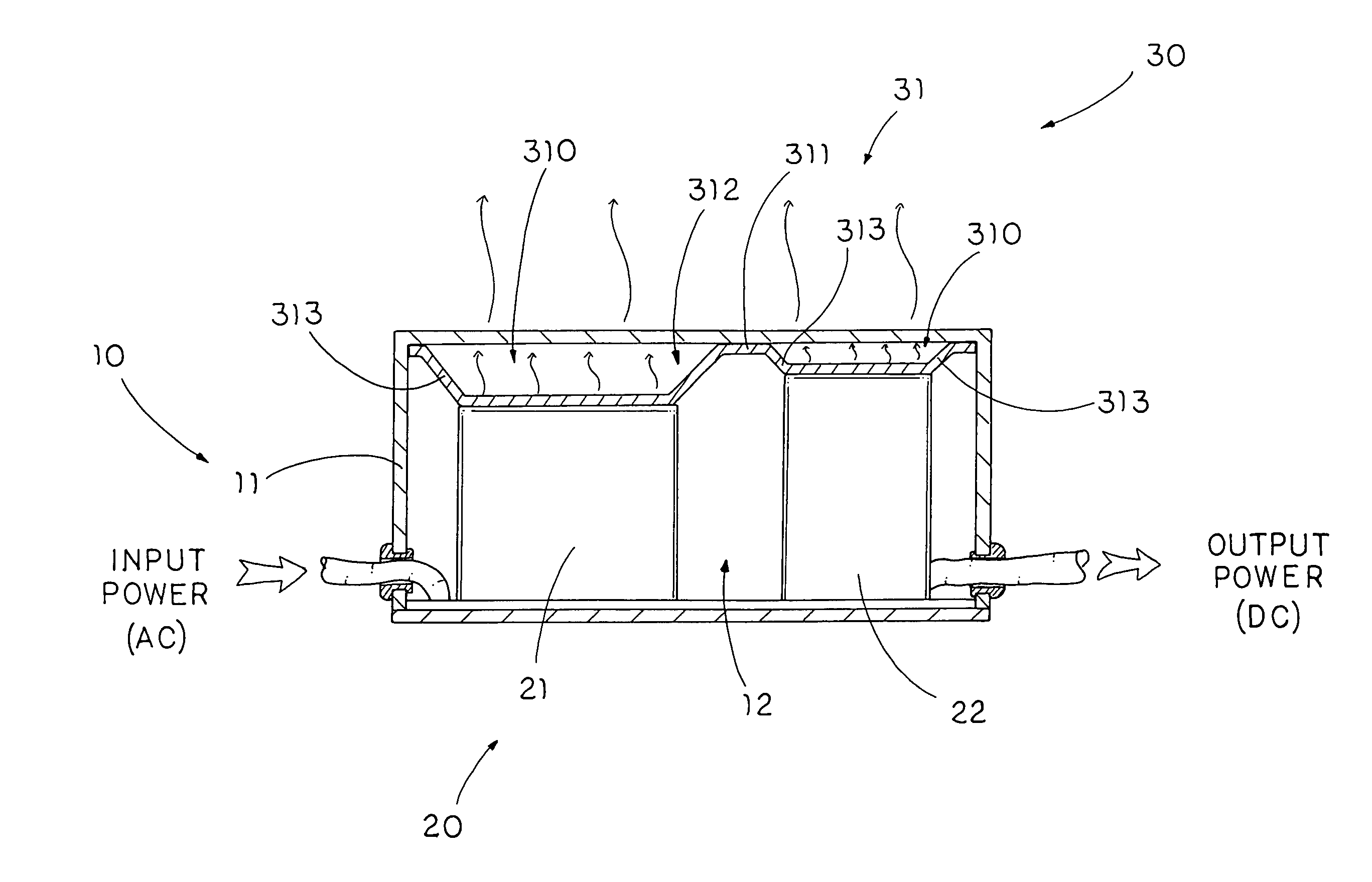 Power adapter with heat sink device