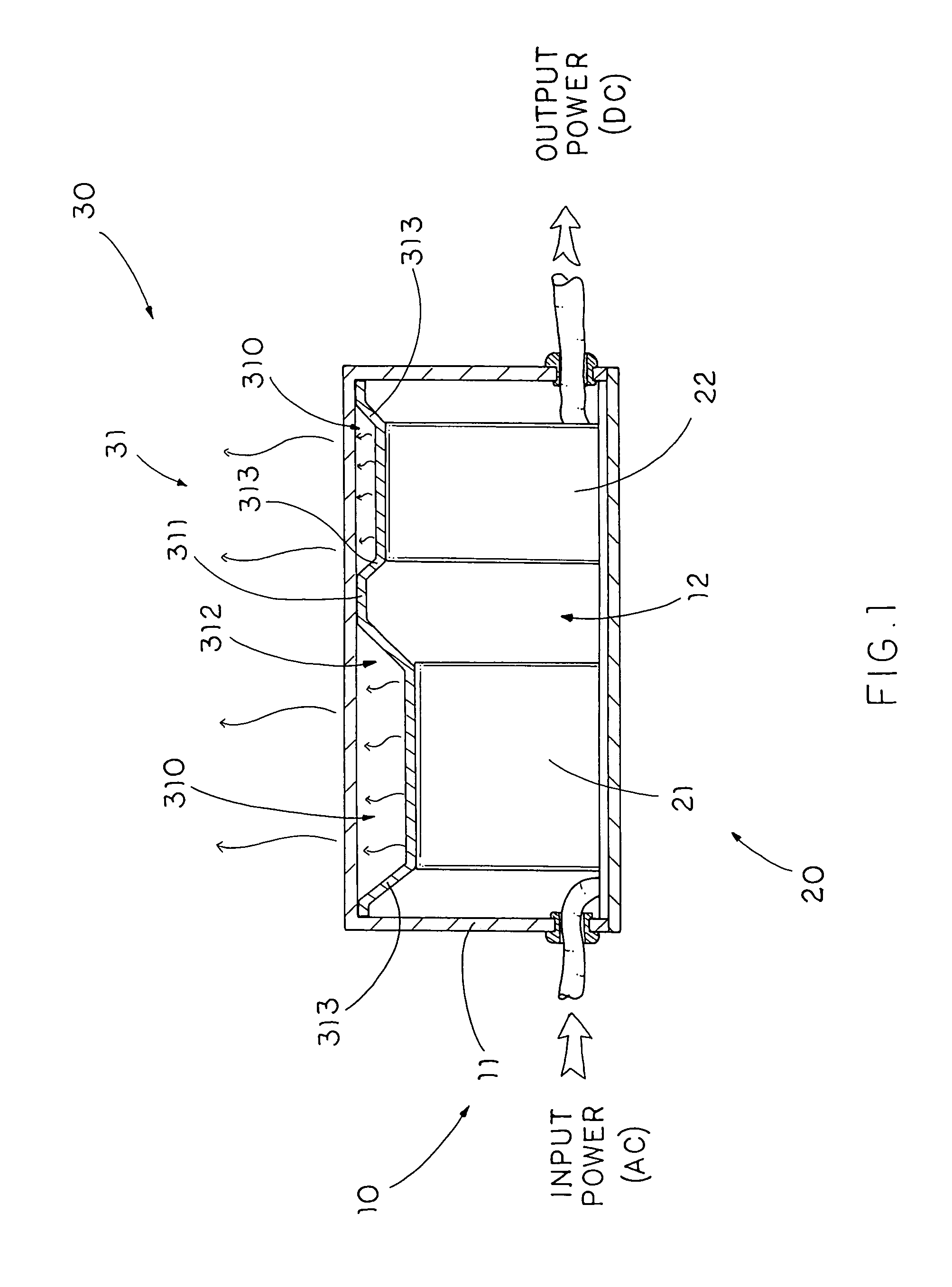 Power adapter with heat sink device