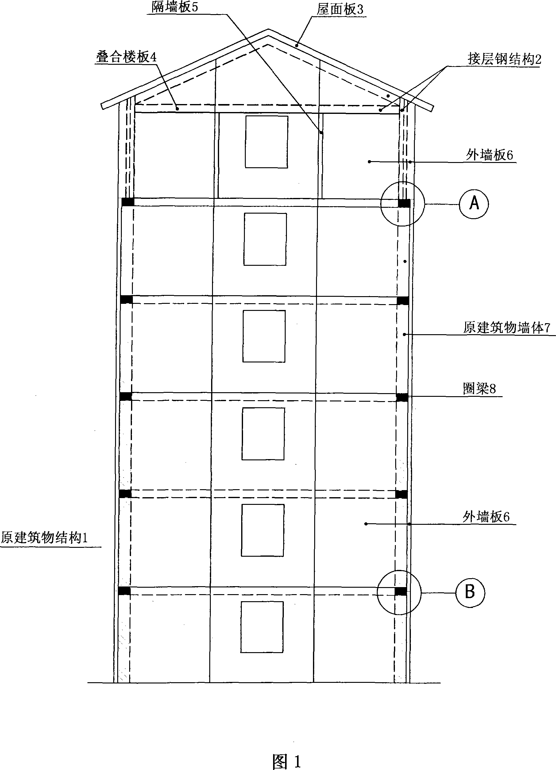 Assembly building method for energy-saving reconstruction of existing building