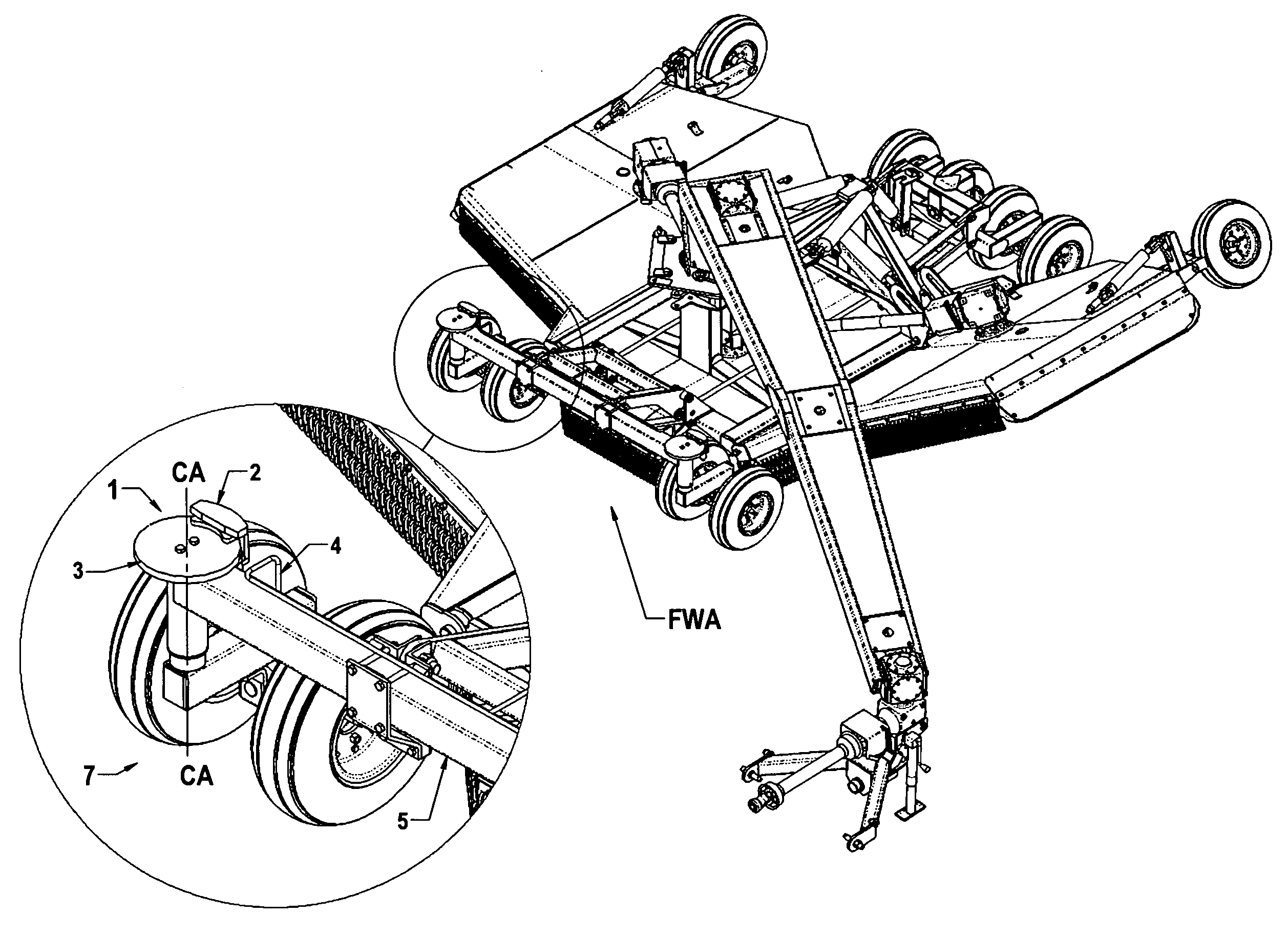 Brake Mechanism for a Caster Wheel on a Offset Rotary Mower