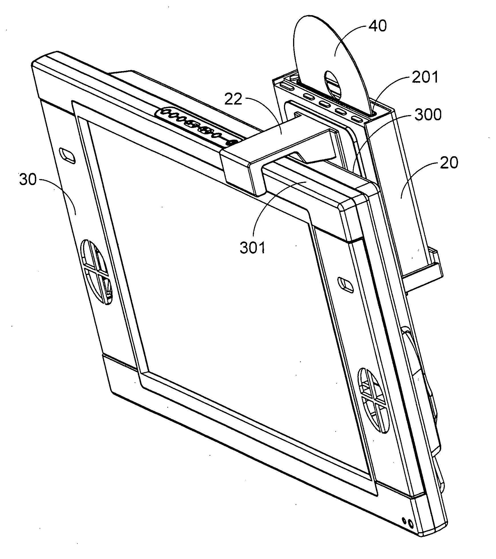 Coupling device for securing audio/video player onto flat panel display